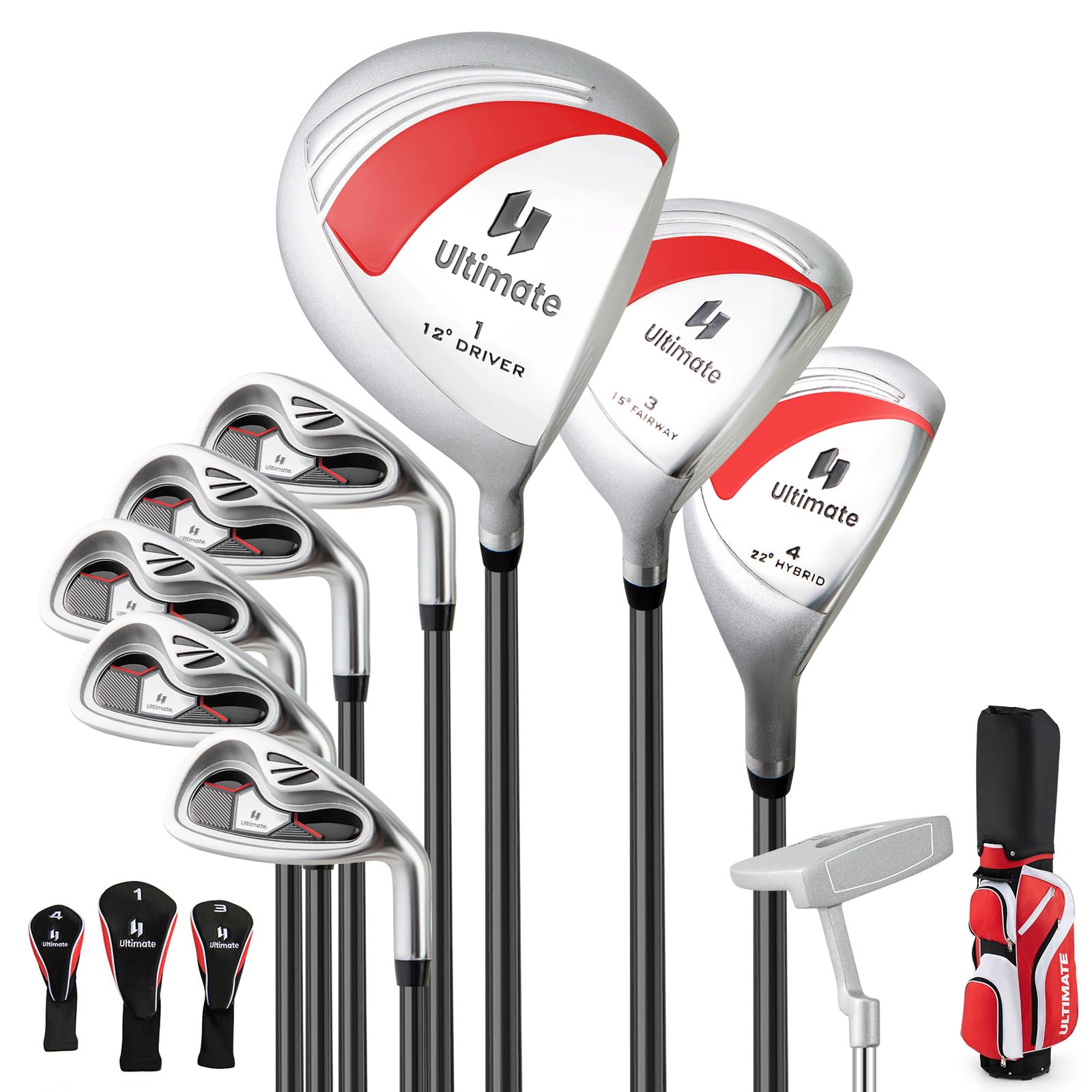 COSTWAY Kompletny zestaw kijów golfowych dla kobiet praworęcznych, zestaw kijów golfowych z 460 CC 1 Driver, 3 Fairway, 4 hybrydowe, 6/7/8/9/P, putter, 3 kapturki na rakiety i torba do przenoszenia