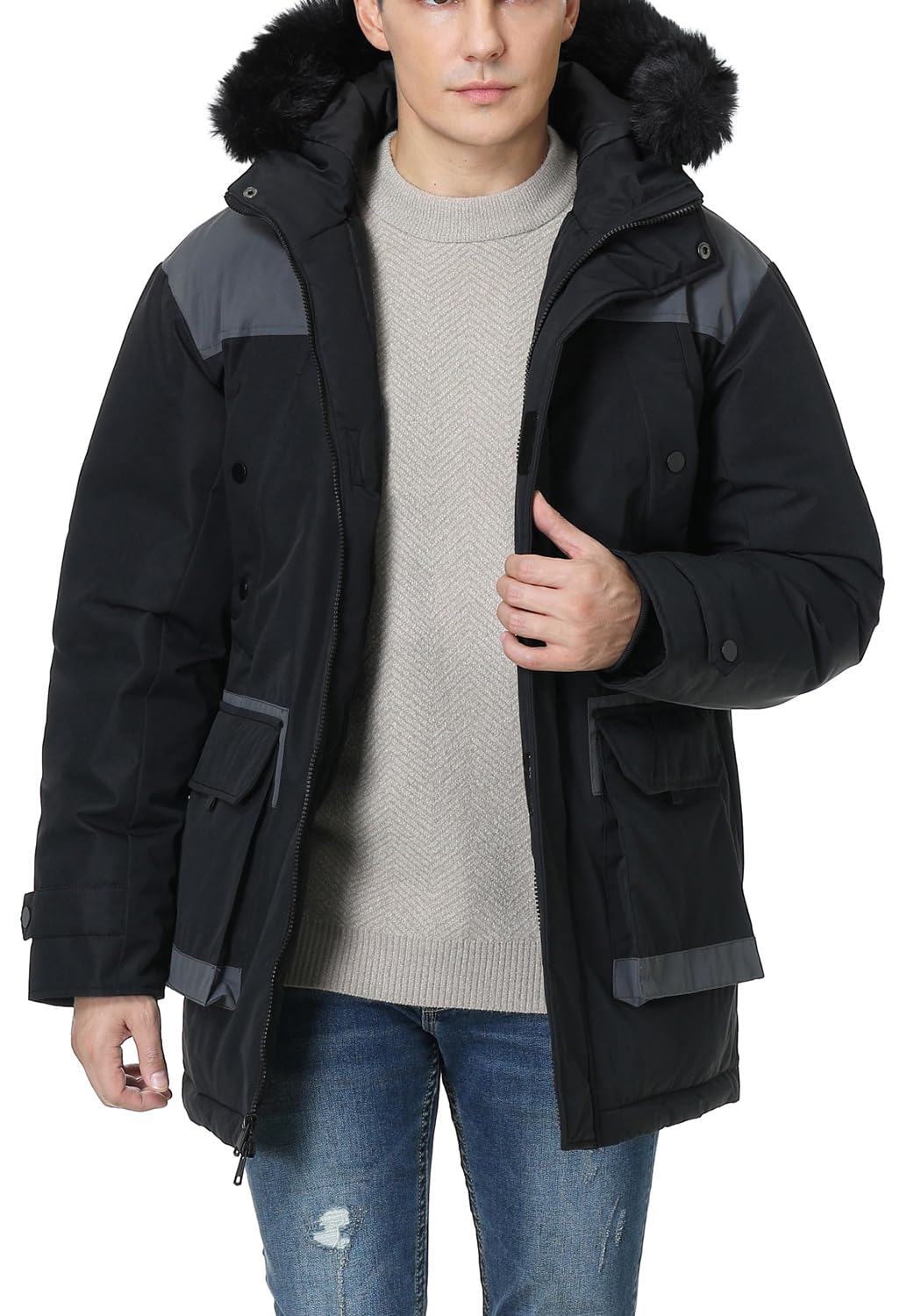 MOERDENG Mens Winter Coat Waterproof Parka Warm Down