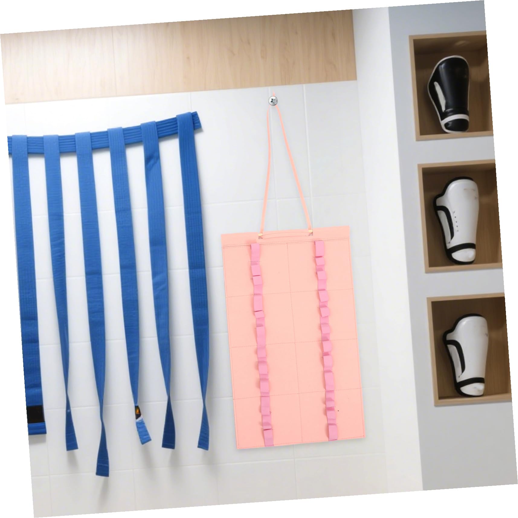 Organizador de Baquetas Plegable de Fieltro Rosa, 2 Piezas | Soporte Colgante Portátil, Estructura Plegable, Guarda hasta 12 Cinturones para Casa y Práctica