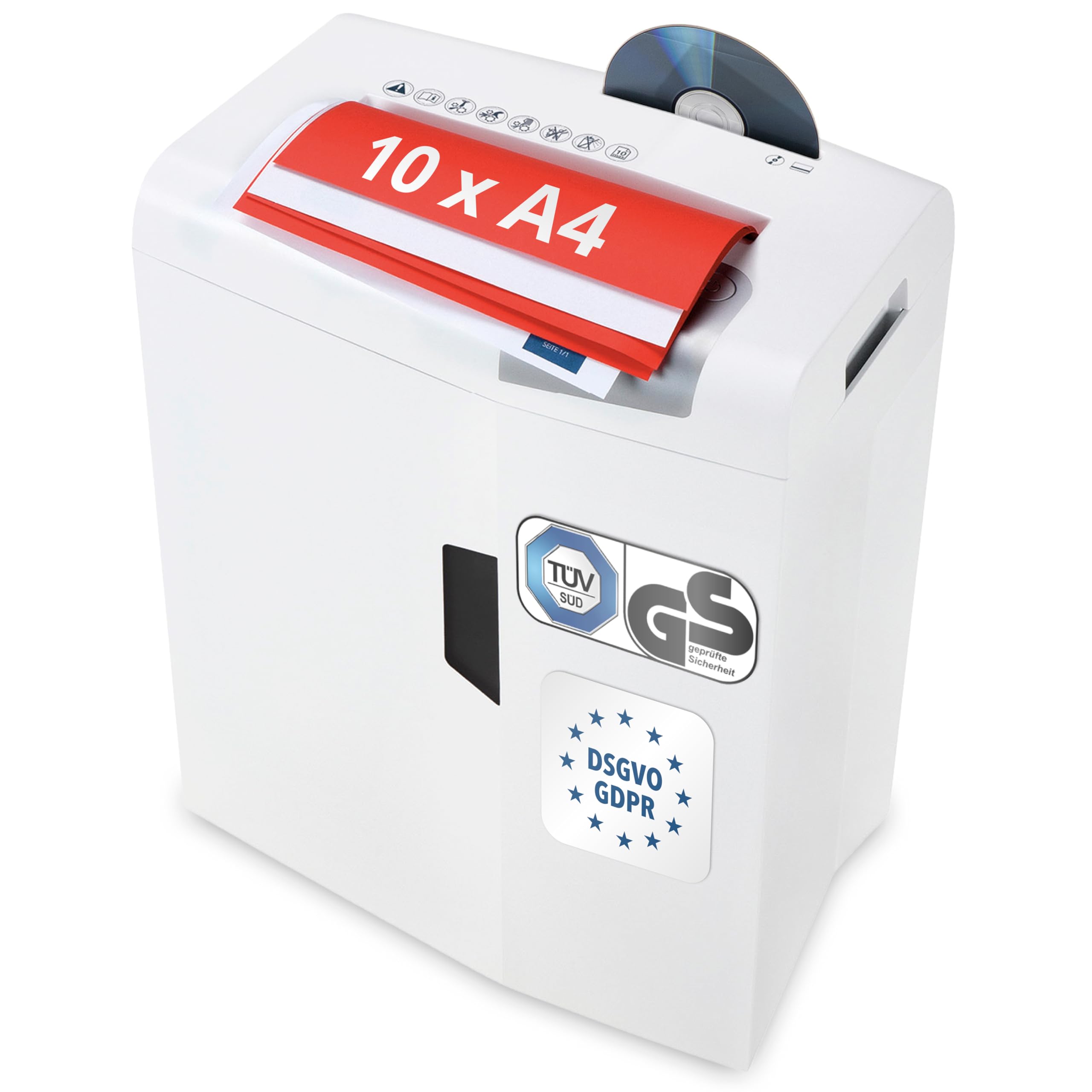 HSM shredstar X10 Destructeur de documents sécurité 3 10 feuilles coupe particules 4,5x30 mm Blanc Argent