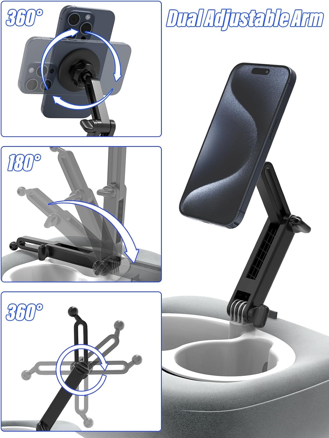 Pillow Magnetic Phone Holder, [Large Capacity Storage], 720° Rotation, Height Adjustable Pillow Cell Phone Holder Fit for 4-7 inch iPhone 17/16/15, Galaxy S25/24/23, Washable Plush Fabric