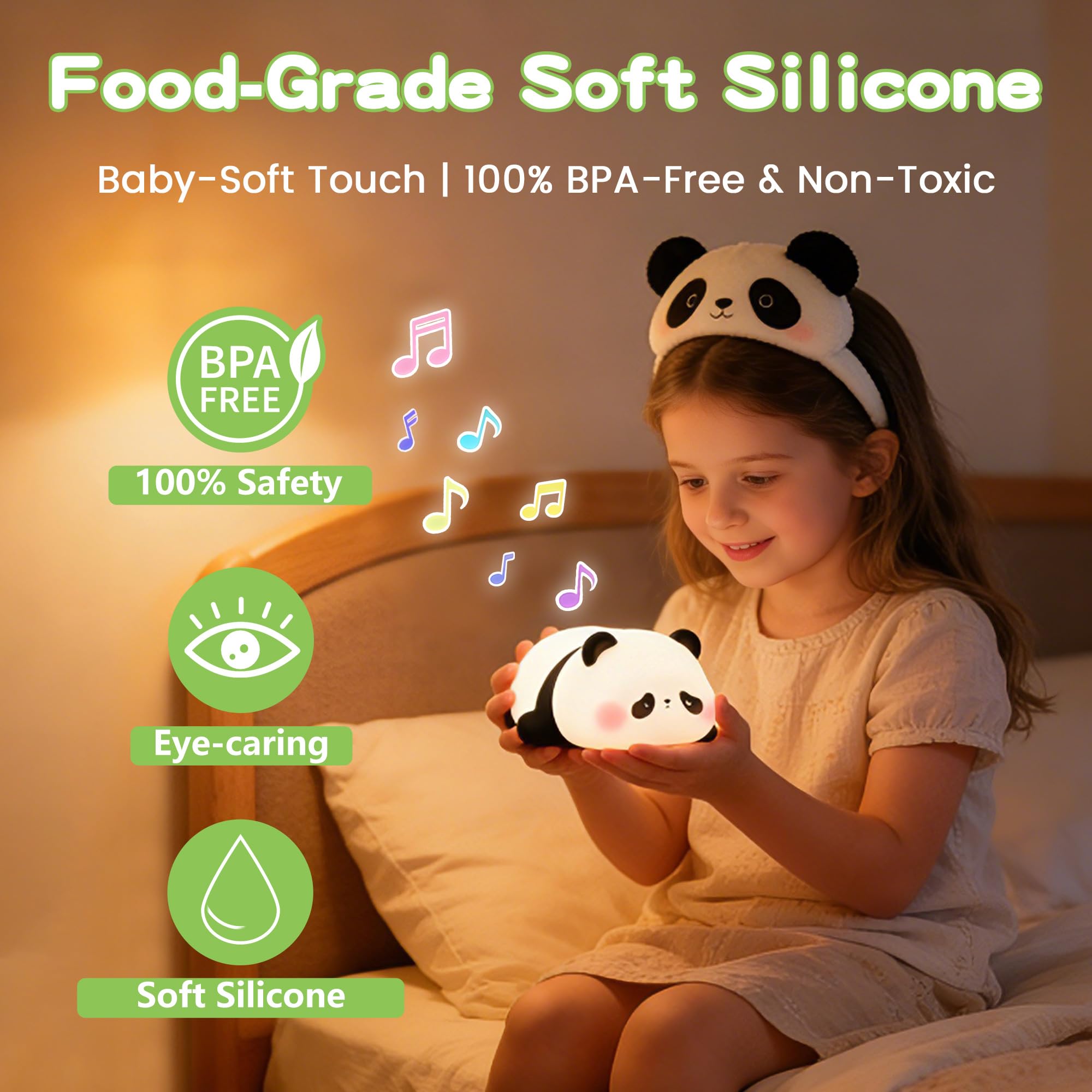 FAMIDUO Luce Notturna Bambini Panda - Rumore Bianco, 4 Suoni Rilassanti per Dormire, Lampada da Comodino Silicone con Timer, Dimmerabile, Regalo Simpatico a Forma di Panda per Bambini,Maschi e Femmine
