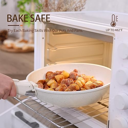 Miniatura 5 de Juego de 21 piezas de ollas y sartenes de cerámica, juego de ollas y sartenes antiadherentes, mango desmontable, apilable, juego de utensilios de