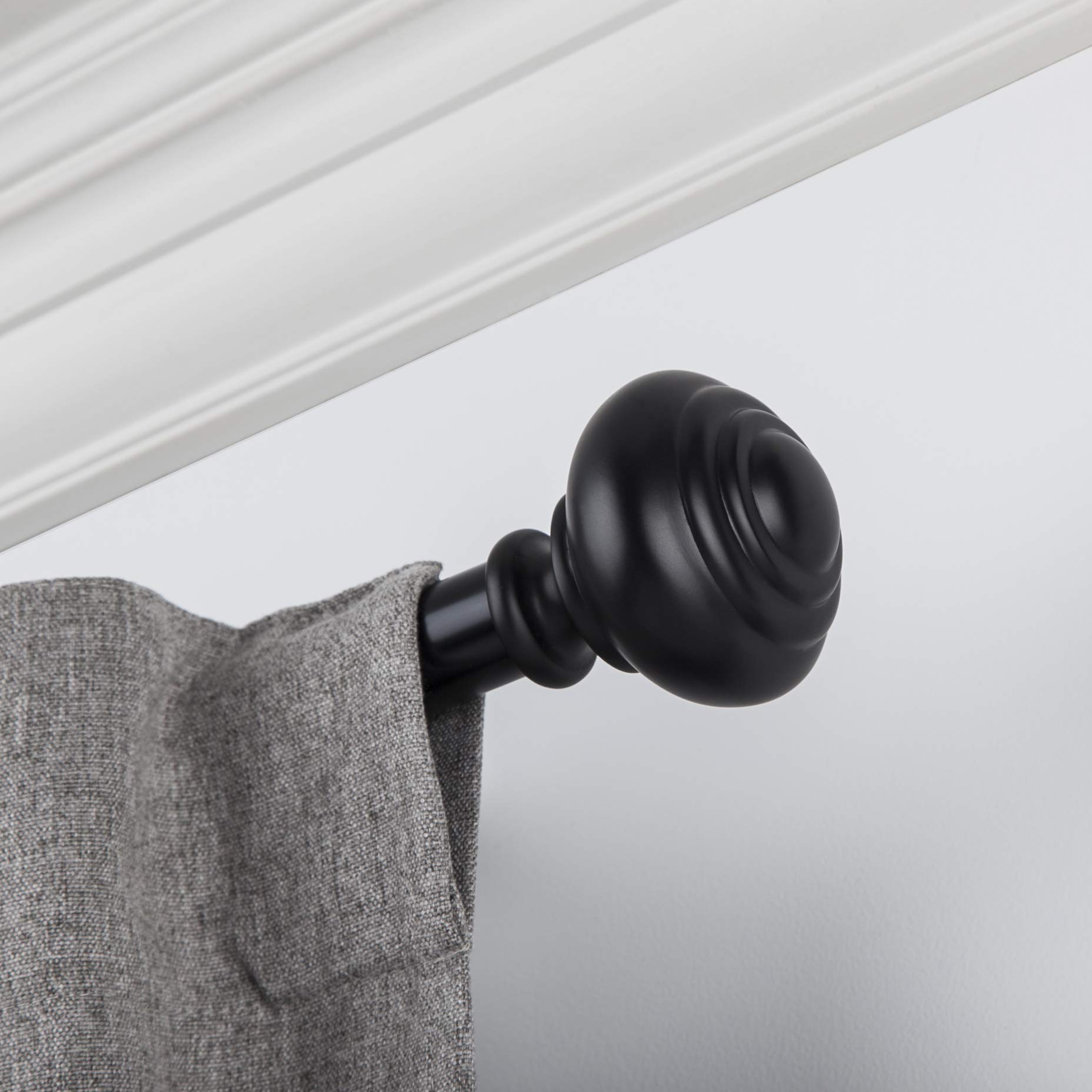 SnugSet | Quick Easy Installation | No Tools Option | 72-144" Adjustable | 1" Dia. Durable Steel Rod | Supports Heavy Fabrics | Decorative Knob Finial Black