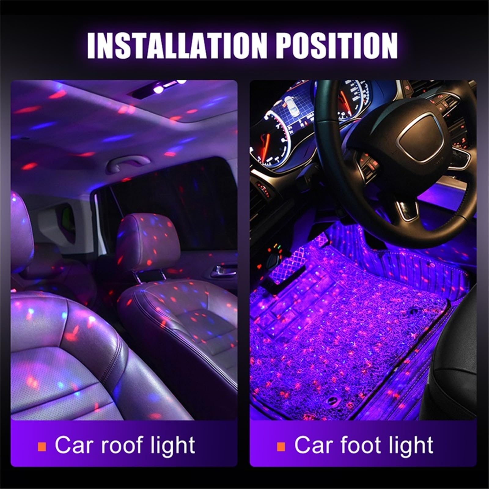 Starlights do Samochodu Oświetlenie samochodowe LED RGB, lampa Gwiazda na dachu z em bezprzewodowym USB, wiele trybów, dekoracyjne oświetlenie wnętrza samochodu, imprezowe