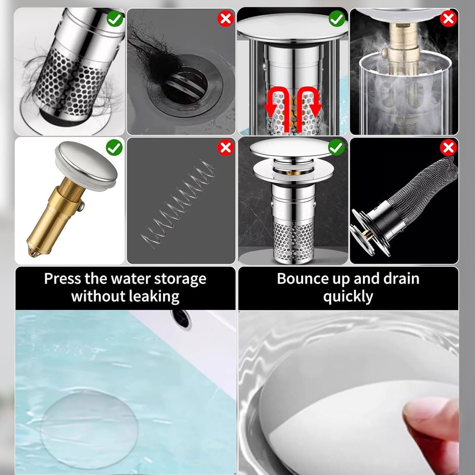 LaBlanc - Bonde de Lavabo, Bouchon Lavabo Salle de Bain 32-42mm, Universel Pop-Up Bouchon de Lavabo Bouchon Evier Cuisine Salle de Bain, Bonde Lavabo avec Filtre Anti-Clogging et Anti-Odeur
