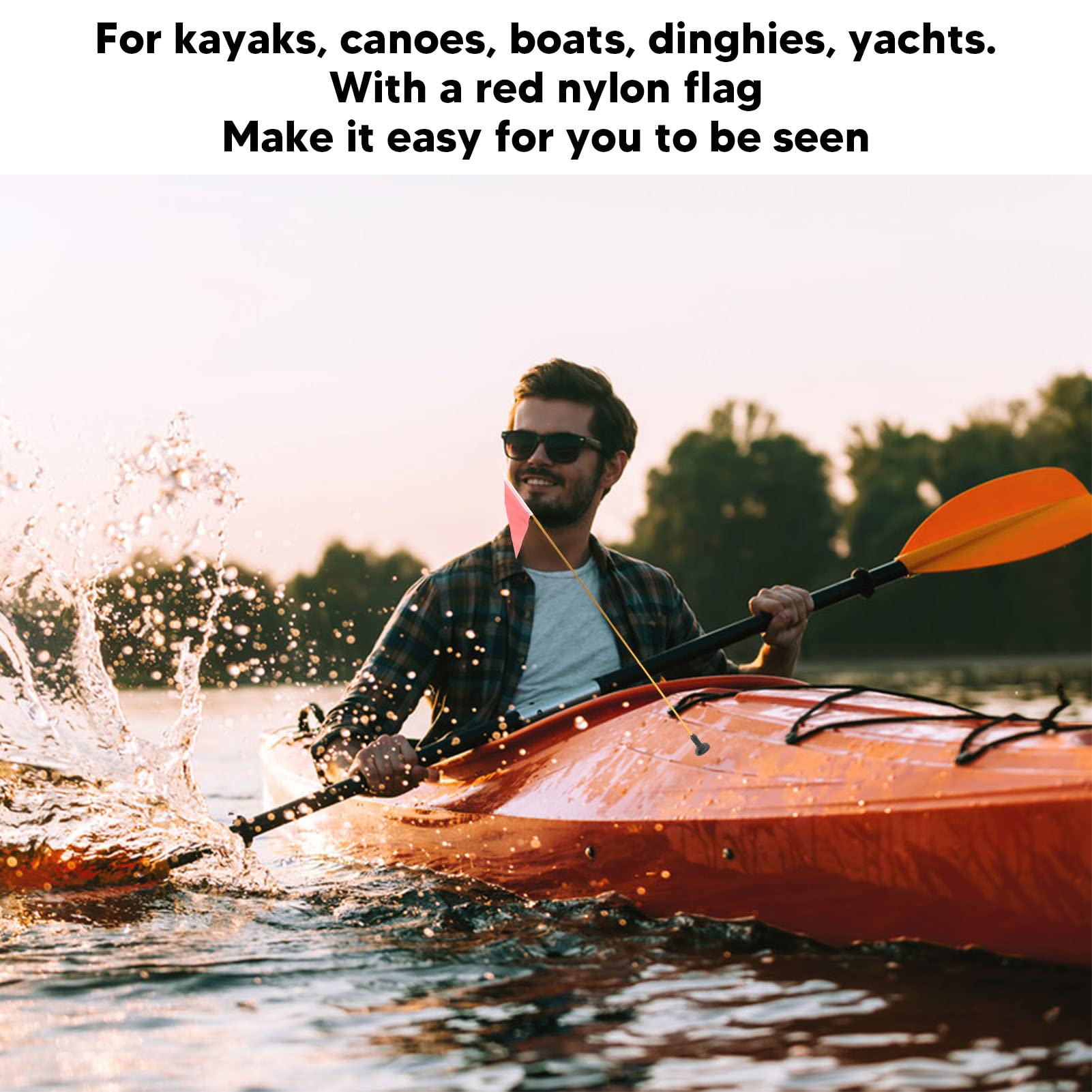 Kit Drapeau De Sécurité Pliable Pour Kayak - Mât Alu 120 Cm - Bannière Rouge - Base De Montage - Canoë Bateau