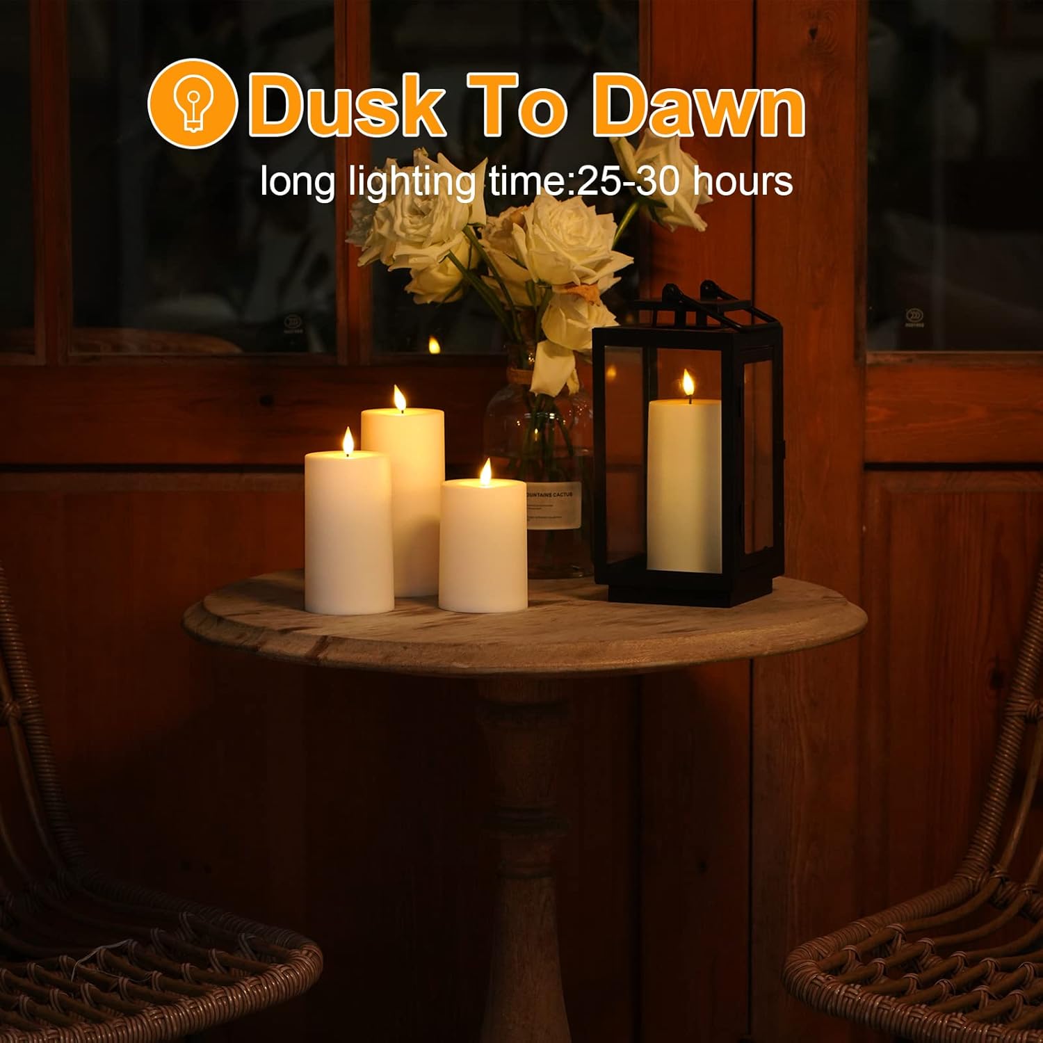 Solar Candles Outdoor Waterproof: Flameless Flickering Pillar LED Candles Set of 3 Dusk to Dawn Rechargeable Sensor Lights 3x4/5/6 Inch White - Image 5