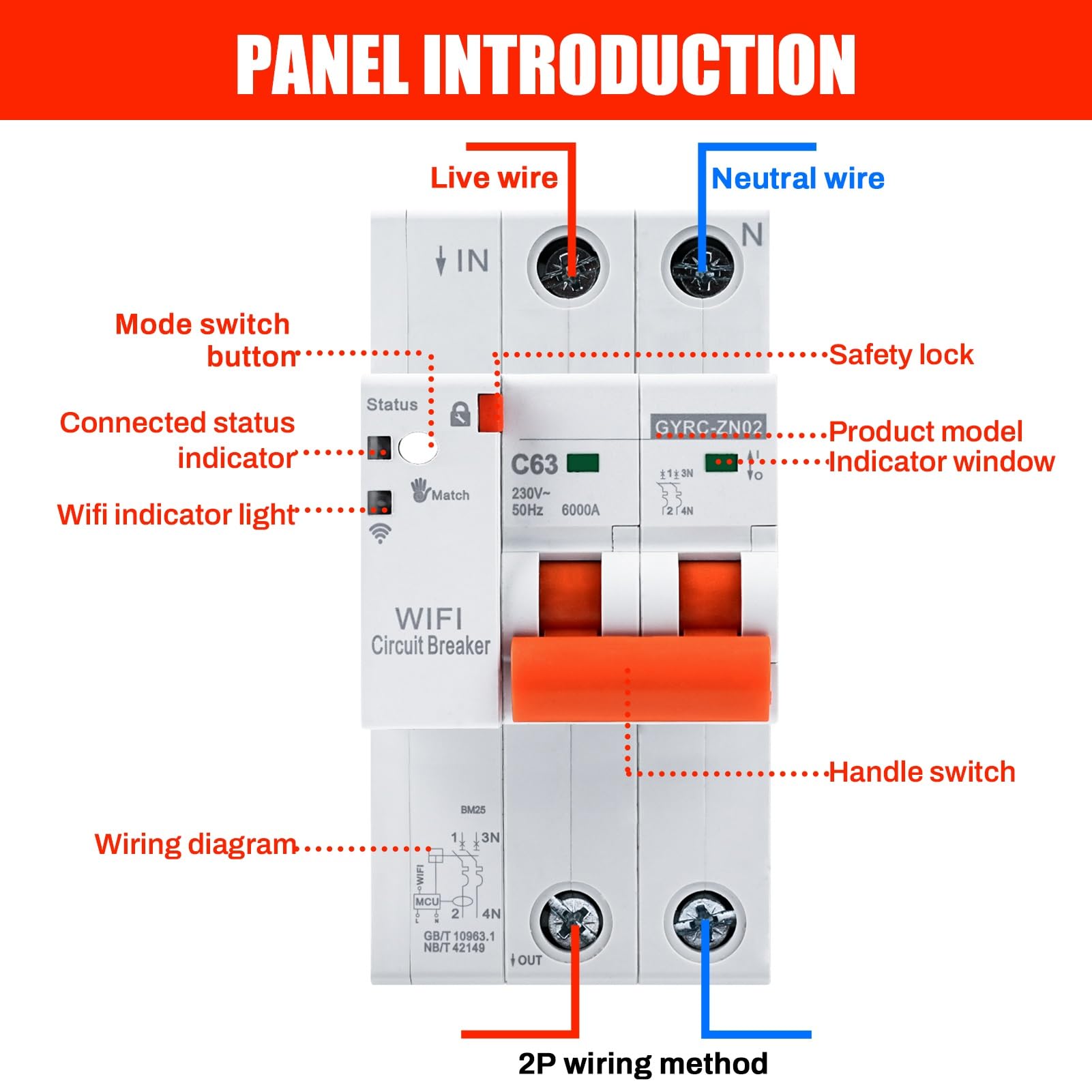 Jadeshay Disyuntor Inteligente WiFi 2P 63A Interruptor Magnetotermico con Protección contra Sobretensión Sobrecarga