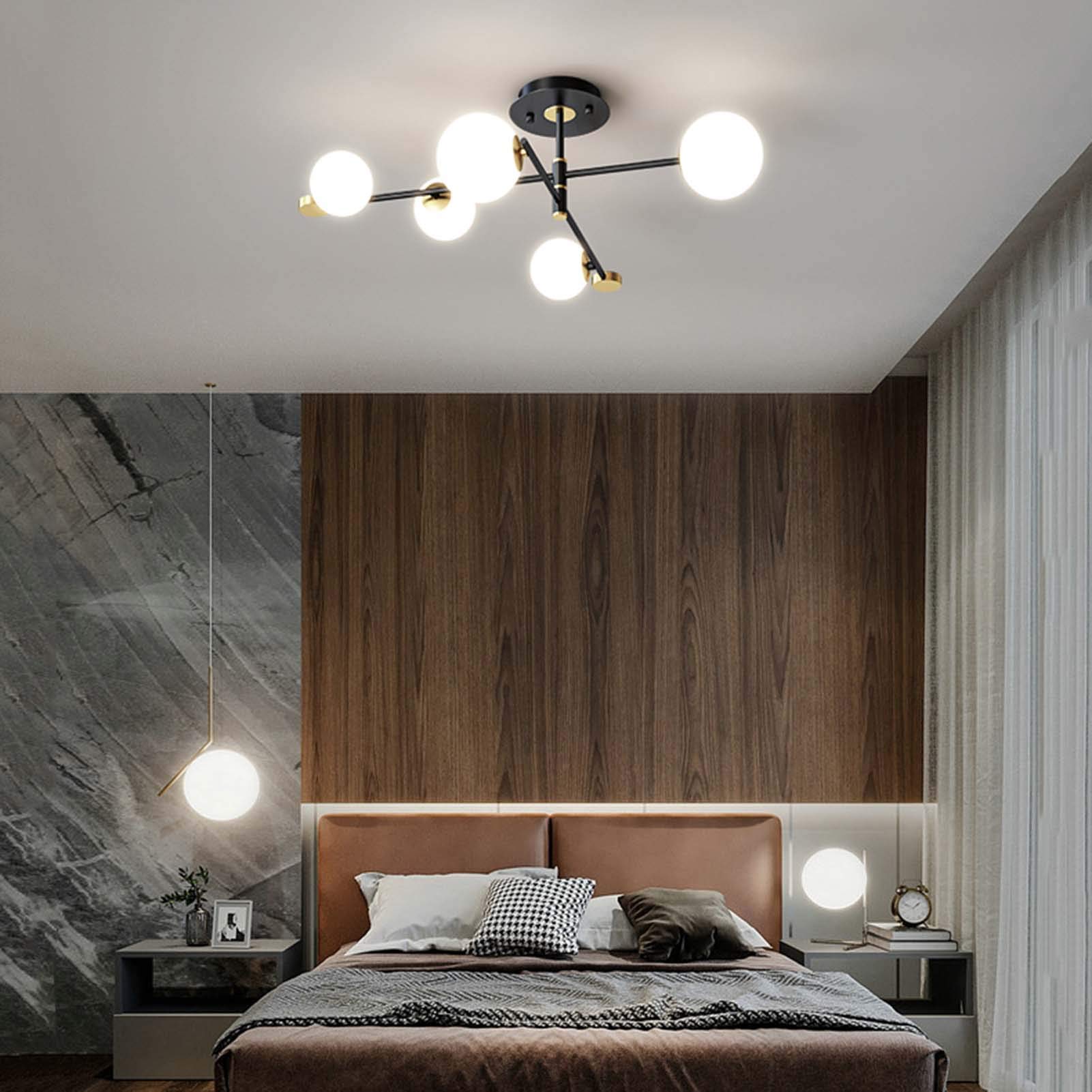 Nowoczesna i minimalistyczna lampa sufitowa G9 Magic Bean, skandynawski żyrandol, kreatywny żyrandol do domu, sypialni lub salonu, czarno-złoty 5