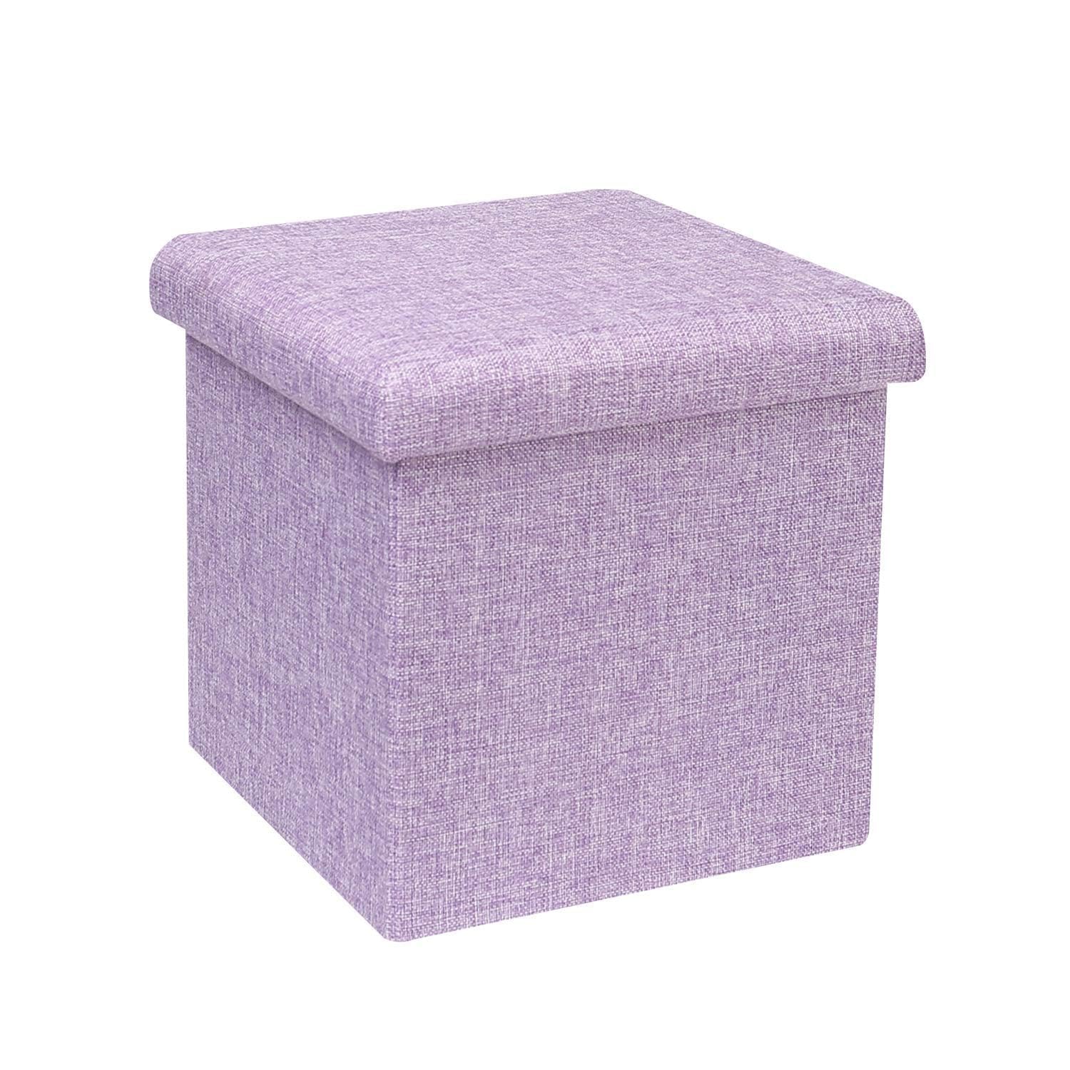 B FSOBEIIALEO Storage Ottoman Cube, Linen Small Foot Seat, for Living Room, Bedroom, Home Office, Dorm Storage Footrest Light Purple 11.8"x11.8"x11.8"
