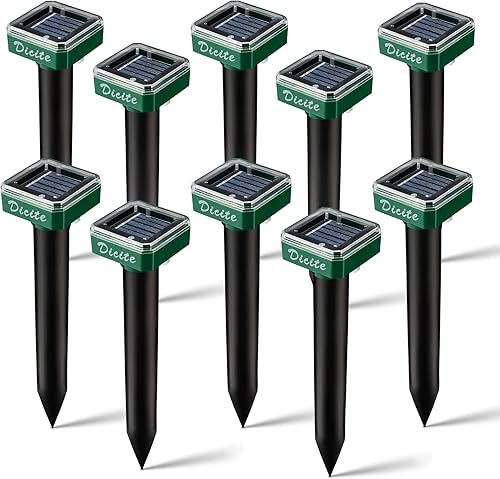 Mole Repellent Solar Powered 10 Pack Ultrasonic Mole Repellent for Mole Vole Snakes Gopher and Other Underground Pests Waterproof Animal Deterrent
