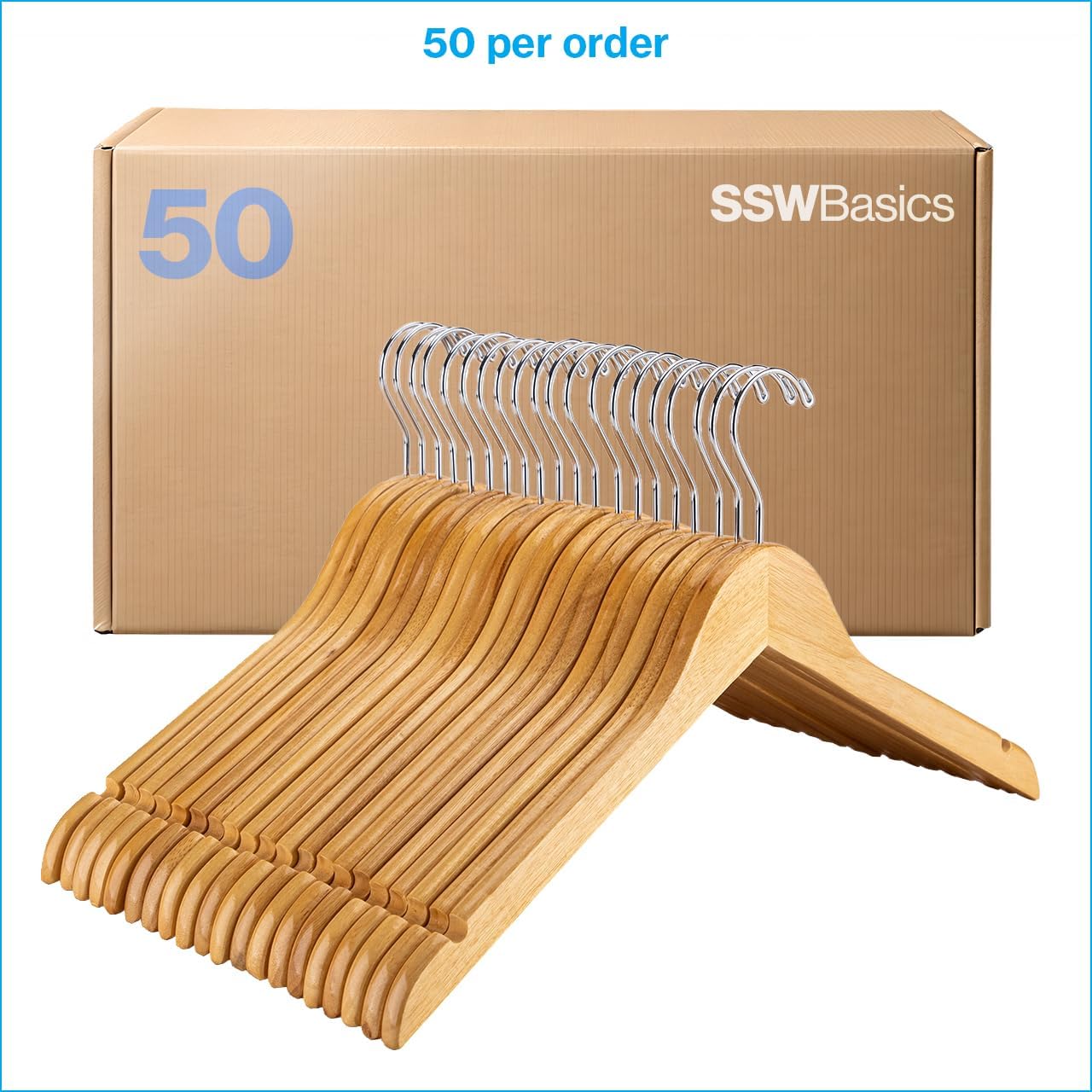 SSWBasics 17 inch Natural Wood Dress Hangers - Case of 50