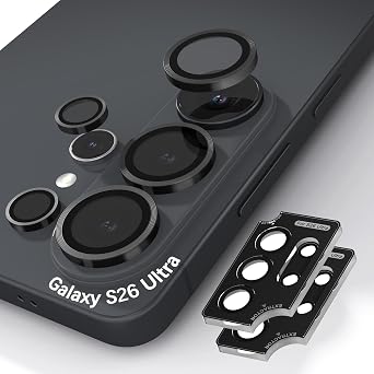 Orzero 2 Sets Camera Lens Protector for Samsung Galaxy S26 Ultra, [EZ Install] [Case-Friendly] 9H Tempered Glass CD Pattern Lens Cover, Military-Grade Shockproof, HD Clarity Anti-Glare Black
