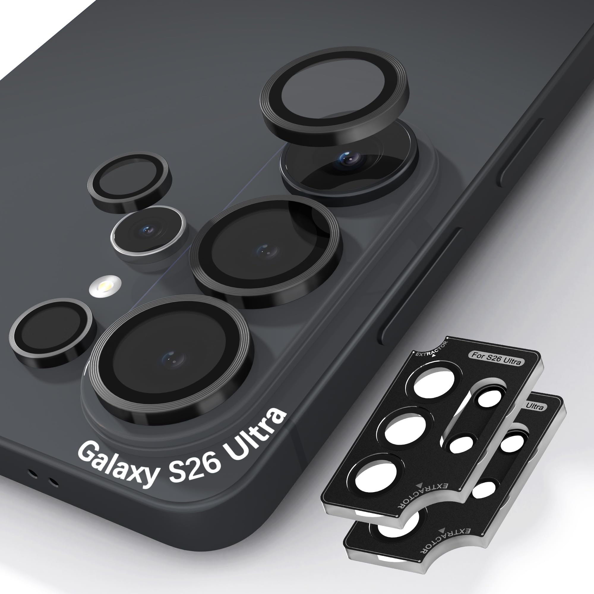 Orzero 9H Glass Camera Lens Protector for Galaxy S26 Ultra-Black, 2 Set