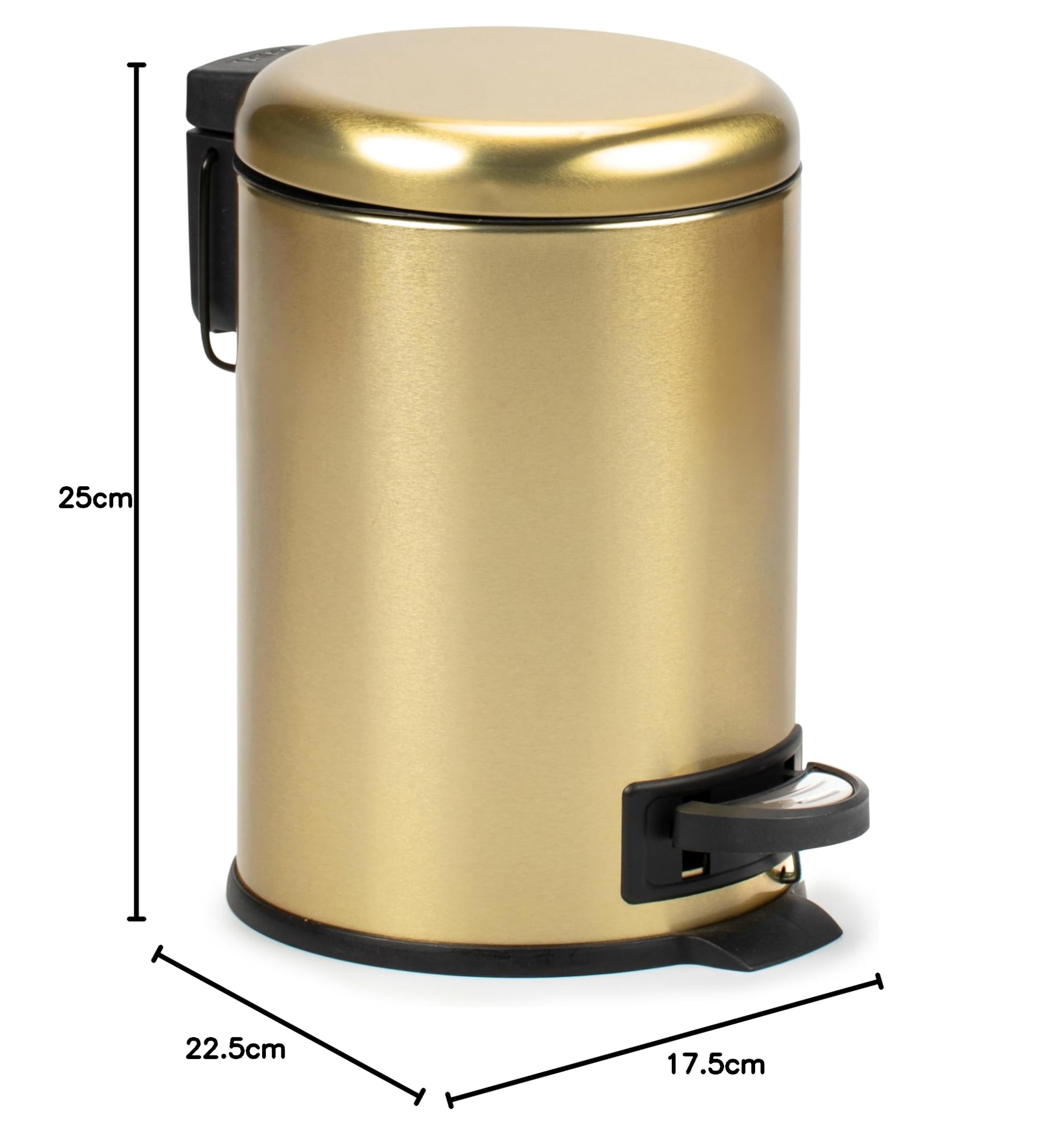 Tatay Papelera Baño Pedal 3L | Apertura Higiénica y Sin Contacto | Cierre Amortiguado y Silencioso | Interior Extraíble para Fácil Limpieza | Diseño Funcional | 19x21,8x22,1 cm – Modelo Nordic - Oro