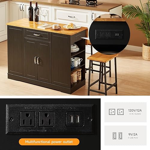 Miniatura 7 de ONBRILL Las islas de cocina estacionarias incluyen 2 sillas, isla de cocina de 47 pulgadas con hoja caída, mesa de bar para el hogar con estante de