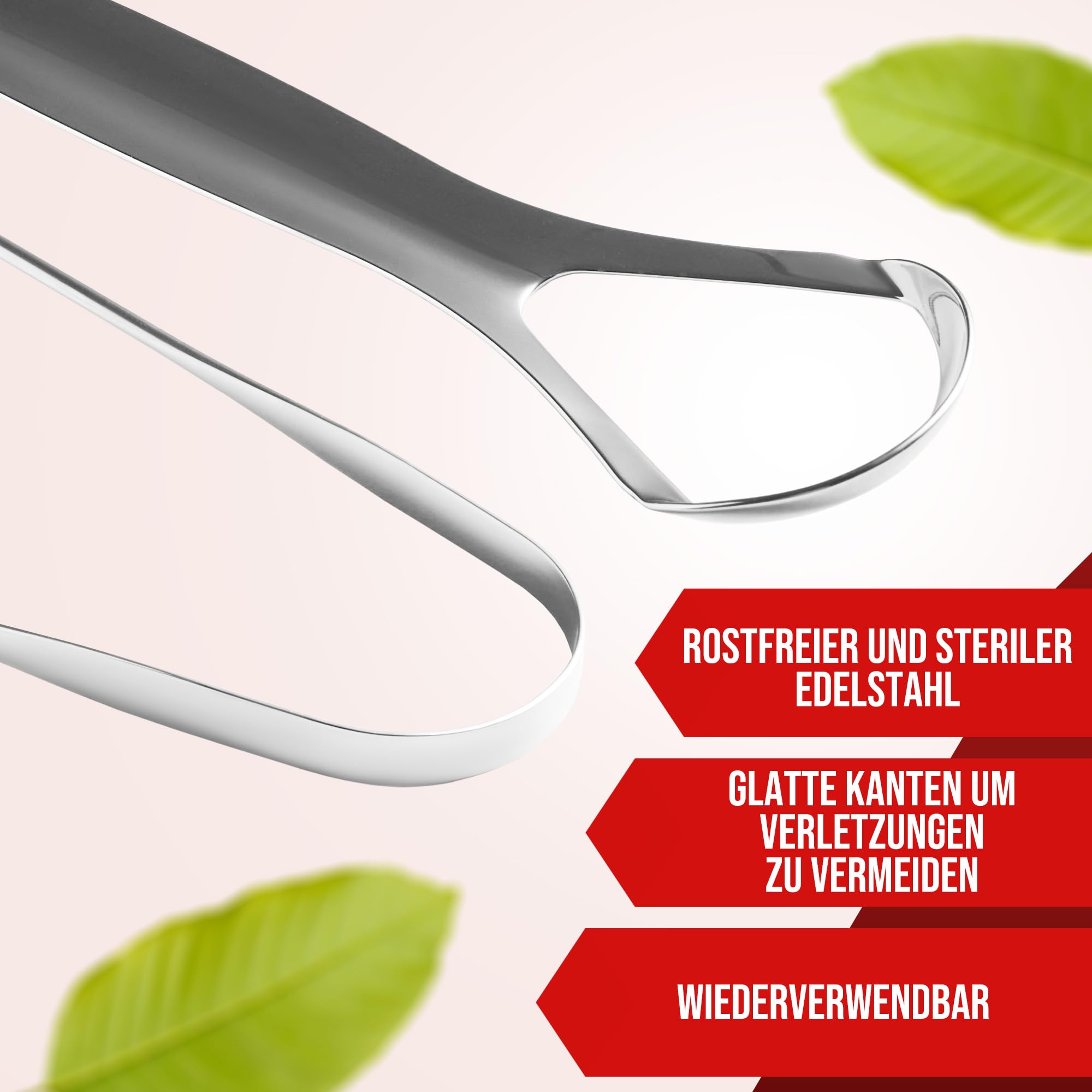 NEUMANN Środek do czyszczenia języka w 100% ze stali nierdzewnej, 2 sztuki, dla dorosłych i dzieci, duży uchwyt, skrobak do języka, zapobiega nieświeżemu zapachowi