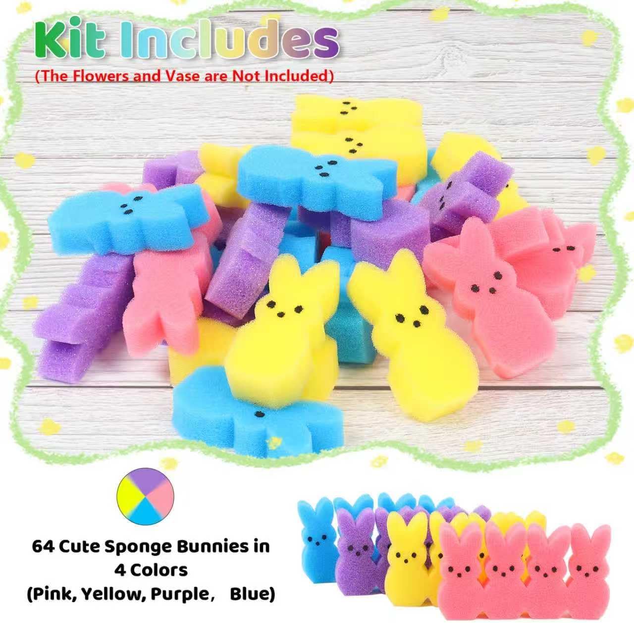 Lettry Easter Decorations, 64pcs Cute Sponge Bunnies Vase Filler, Spring Indoor Decor for Tiered Tray and Table Decorations