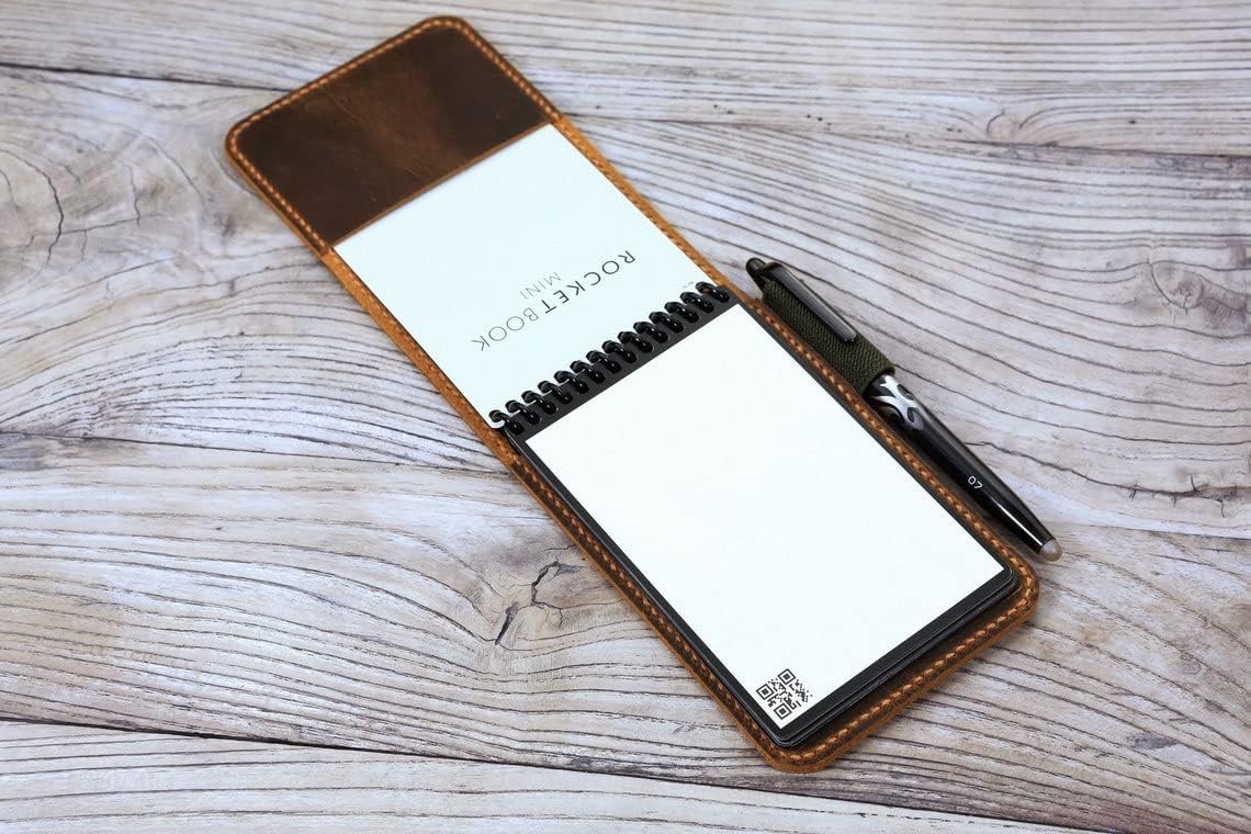Personalized leather rocketbook mini case cover, leather flip notebook cover case for Rocketbook Notepad mini size 3.5 x 5.5 inch X03-L5RMC