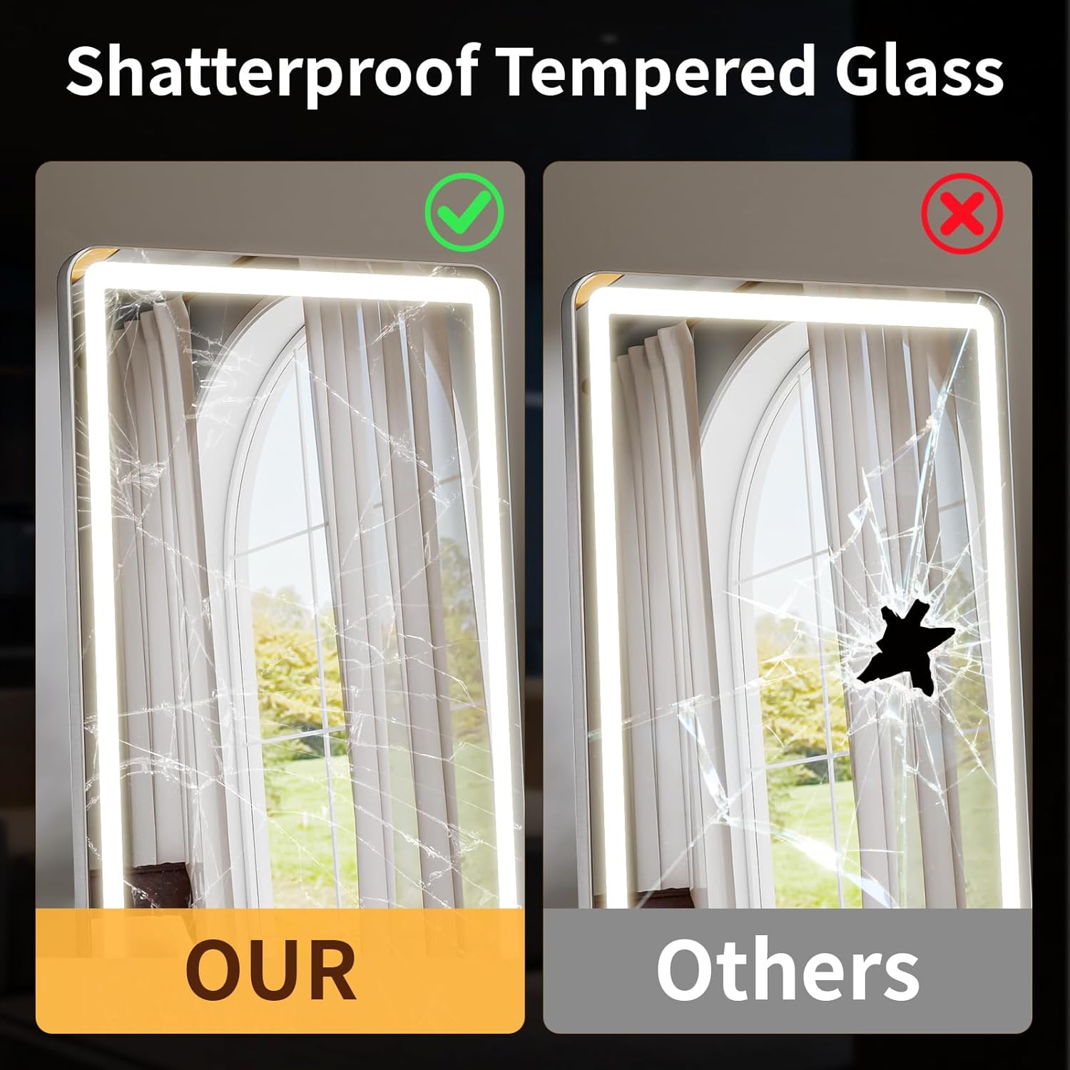 60"x16" LED Full Length Mirror with Lights, Floor Full Body Mirror with Dimmable Lights 3 Colors – Adjustable Brightness, Standing, Wall-Mount or Leaning for Bedroom, Dressing Room, Cloakroom