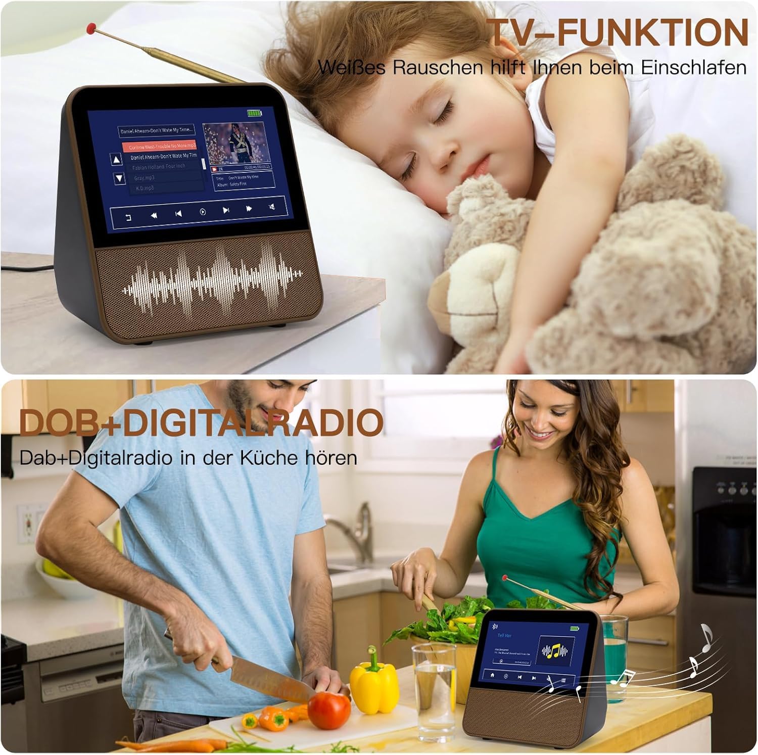 VIBELL Mini TV Portable 7 Pouces DVB-T2 & Dab+ avec Écran IPS Tactile HD, Batterie Rechargeable 2000mAh, Radio FM, Lecture Multimédia USB, Haut-Parleurs Stéréo, Télécommande