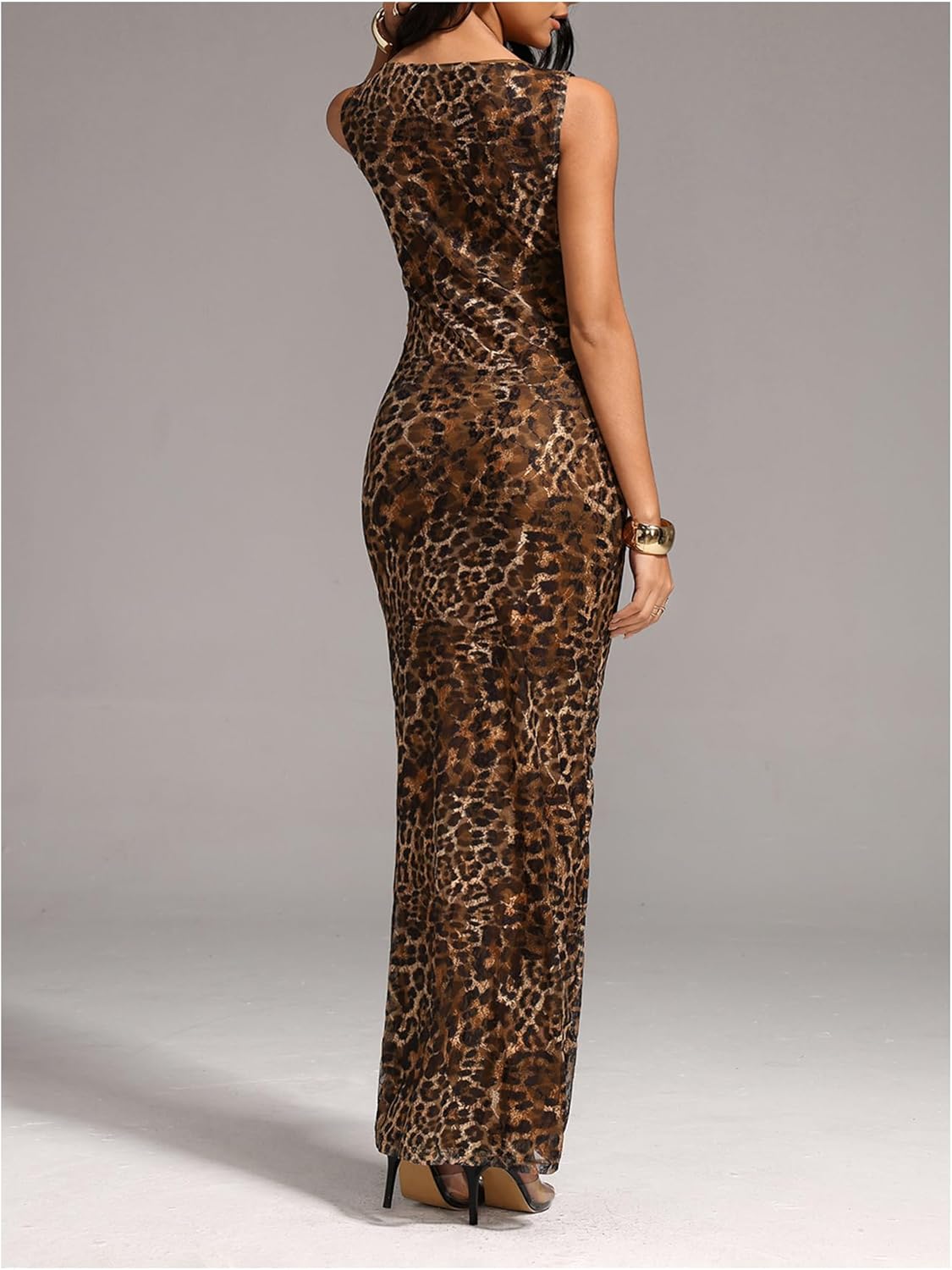 Milumia Women's Leopard Printed Boat Neck Maxi Dress Sleeveless Bodycon Party Club Tank Dresses - Image 2