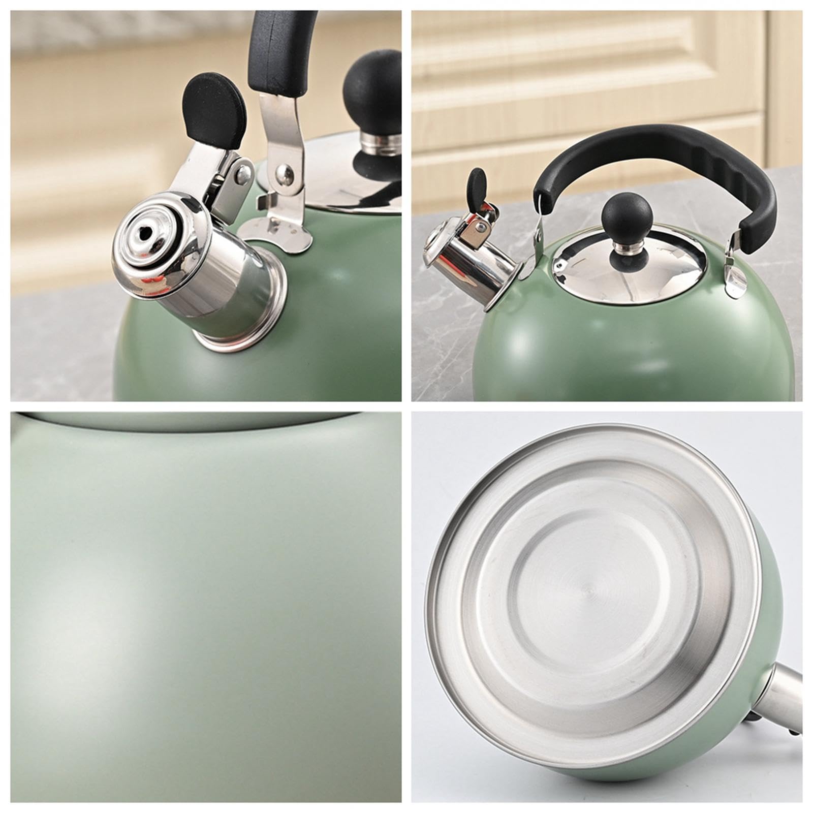 Tetera silbante para cocina, de gas, eléctrica, de inducción, de acero inoxidable, ideal para pesca, picnic, barbacoa y exteriores, Verde
