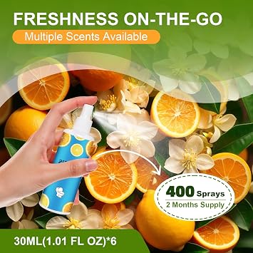 6 Pack Toilet Spray, Bathroom Odor Deodorizer with Essential Oil | Long Lasting Fragrance Room Spray Up to 400 Uses, Portable Air Freshener Travel Essentials Toiletries (Each 1.01Fl Oz)