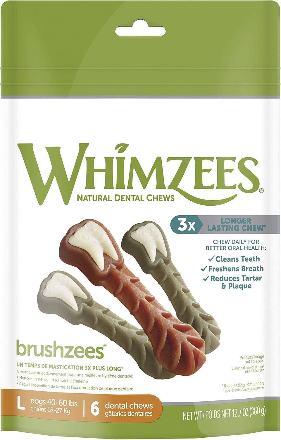 Whimzees Brushzees Dental Chews for Dogs (Large) and Veggie Sausage Dental Chews for Dogs (Large)