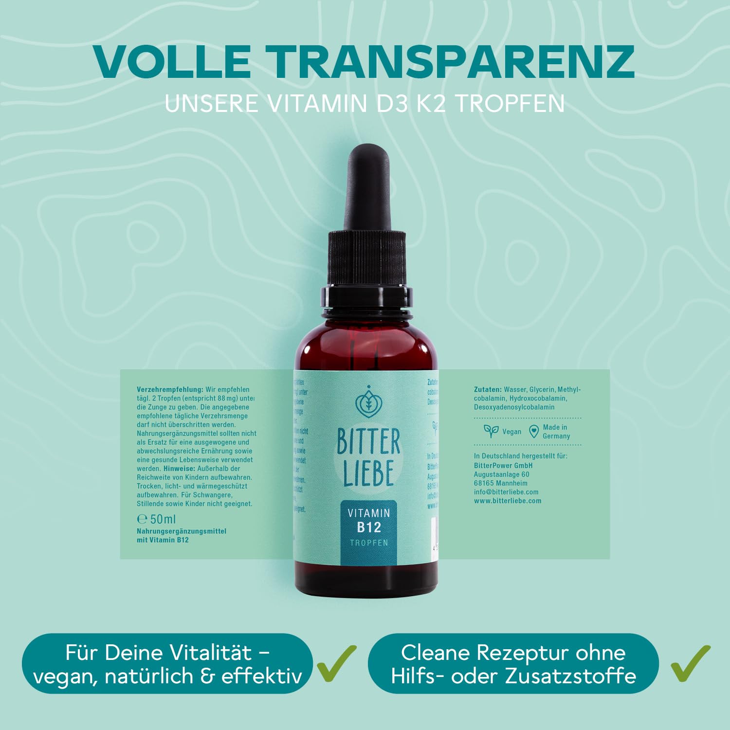 BitterLiebe - Vitamin B12 Tropfen hochdosiert - 500µg B12 pro Tagesdosis - doppelt aktiv mit Methylcobalamin und Adenosylcobalamin - unterstützt die Blutbildung und das Nervensystem (3)