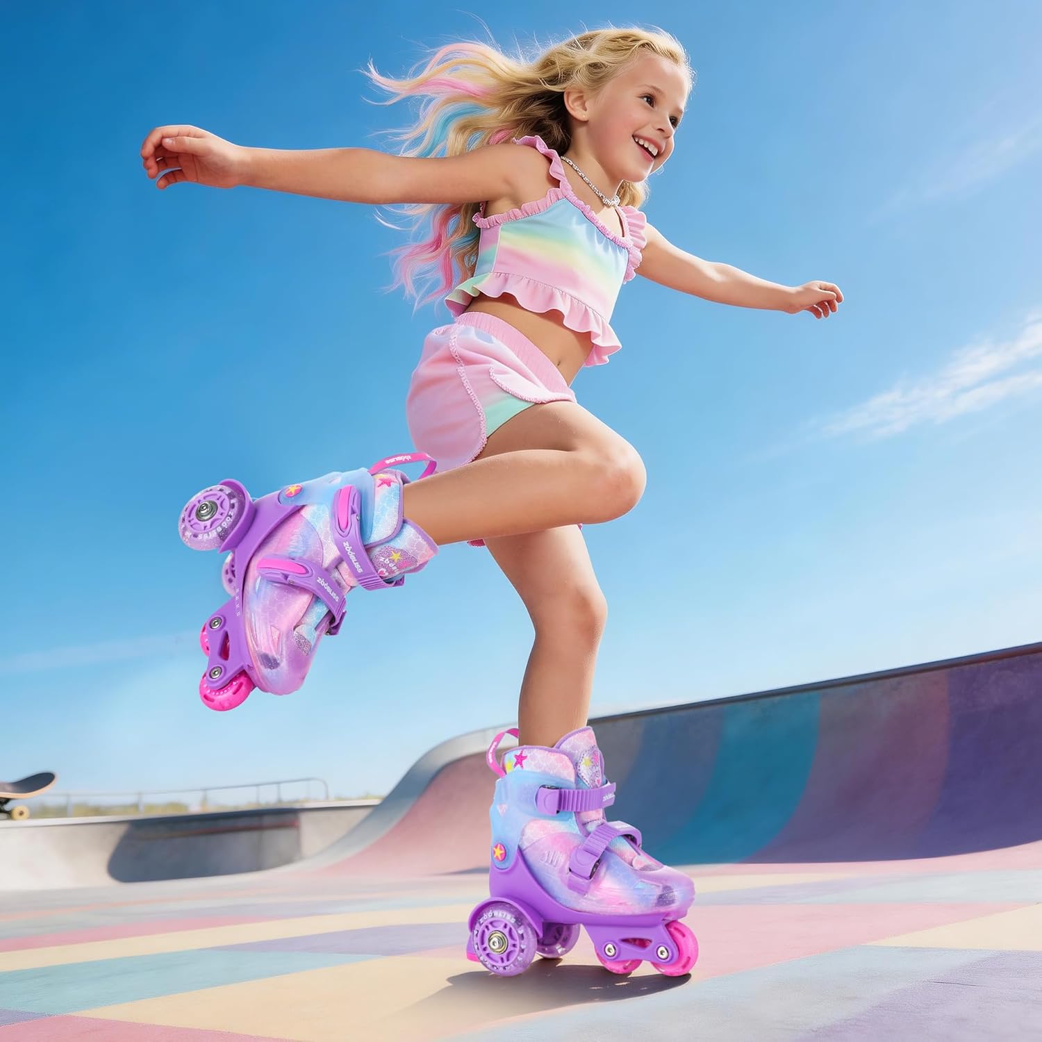 Kids Roller Skates for Beginners - ZOOBLISS Toddler Roller Skates for Boys and Girls Ages 3-7 with Light-Up Wheels & 4 Adjustable Sizes, Tri-Wheel Training Skates for Kids