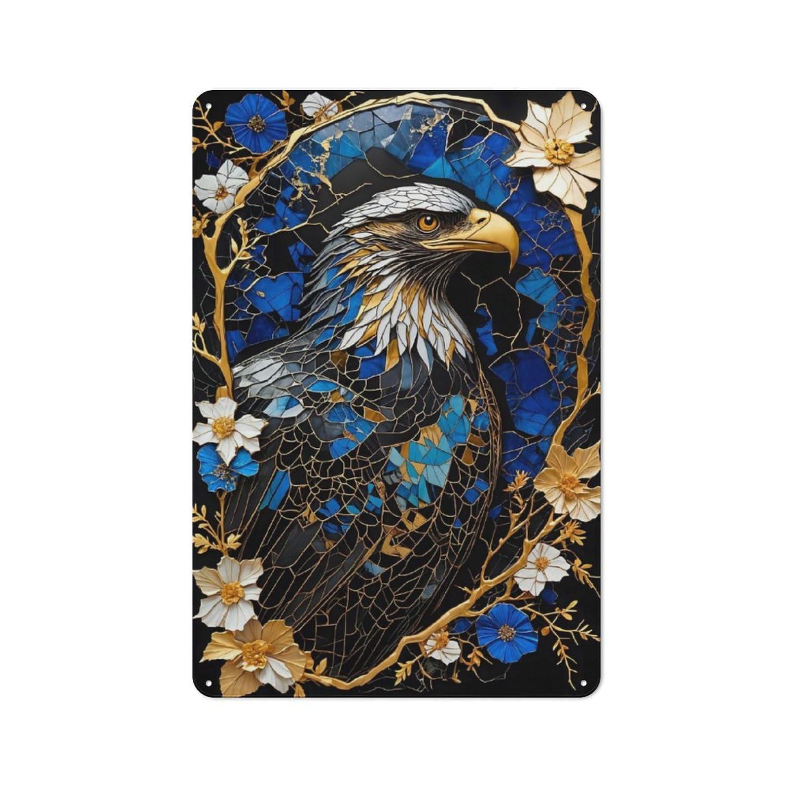 Junmoney Abstract Eagle Kintsugi Rustic Metal Wall Decor 30X20cm, Country Metal Sign For Kitchen, Cottage, Porch Or Garden Room