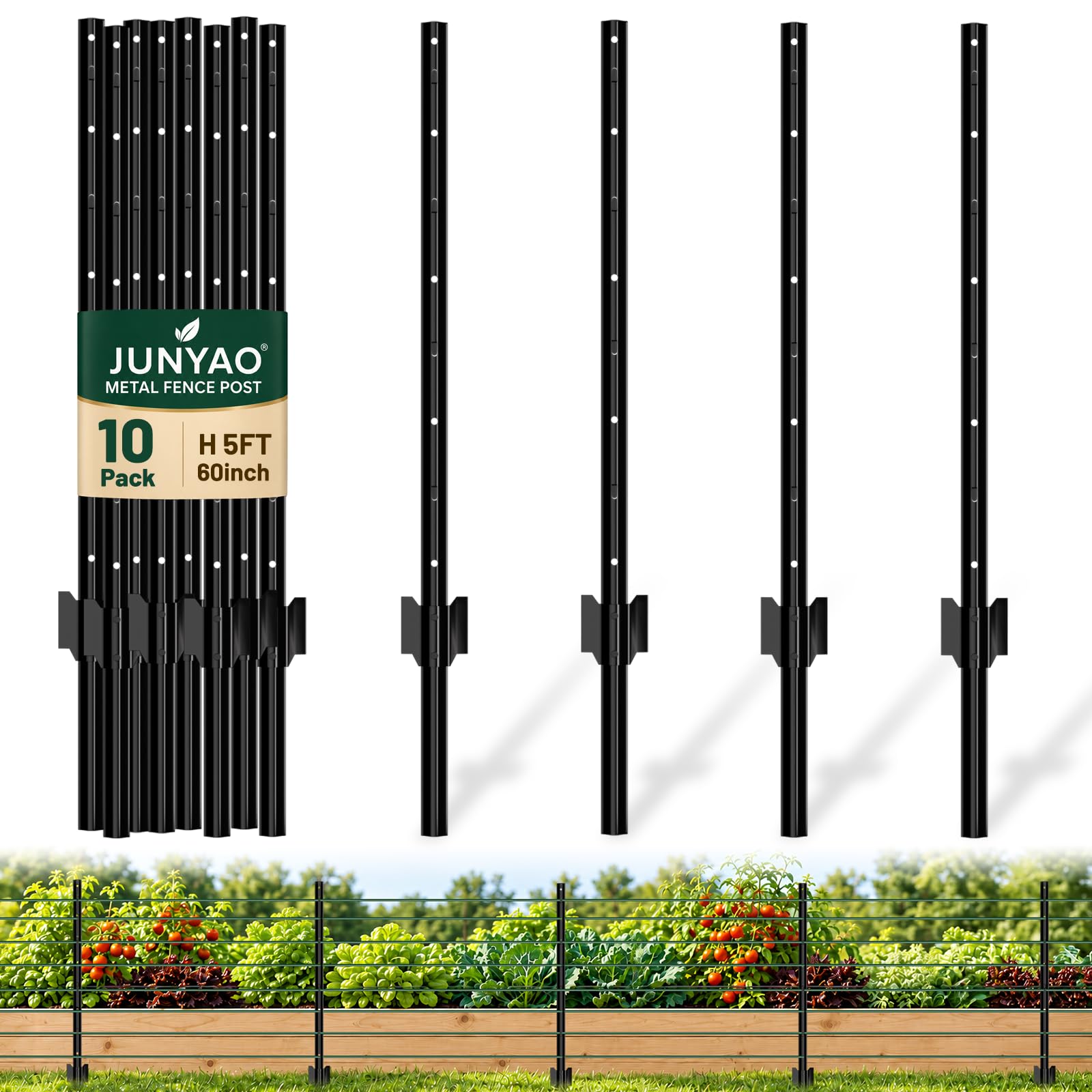 Photo 1 of Fence Posts 5FT, Metal U Posts for Wire Fence, 10 Pack?Black