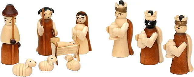 Dekohelden24 Wooden Nativity Scene Figures Set of 10 - Beeldjes voor Kerststal