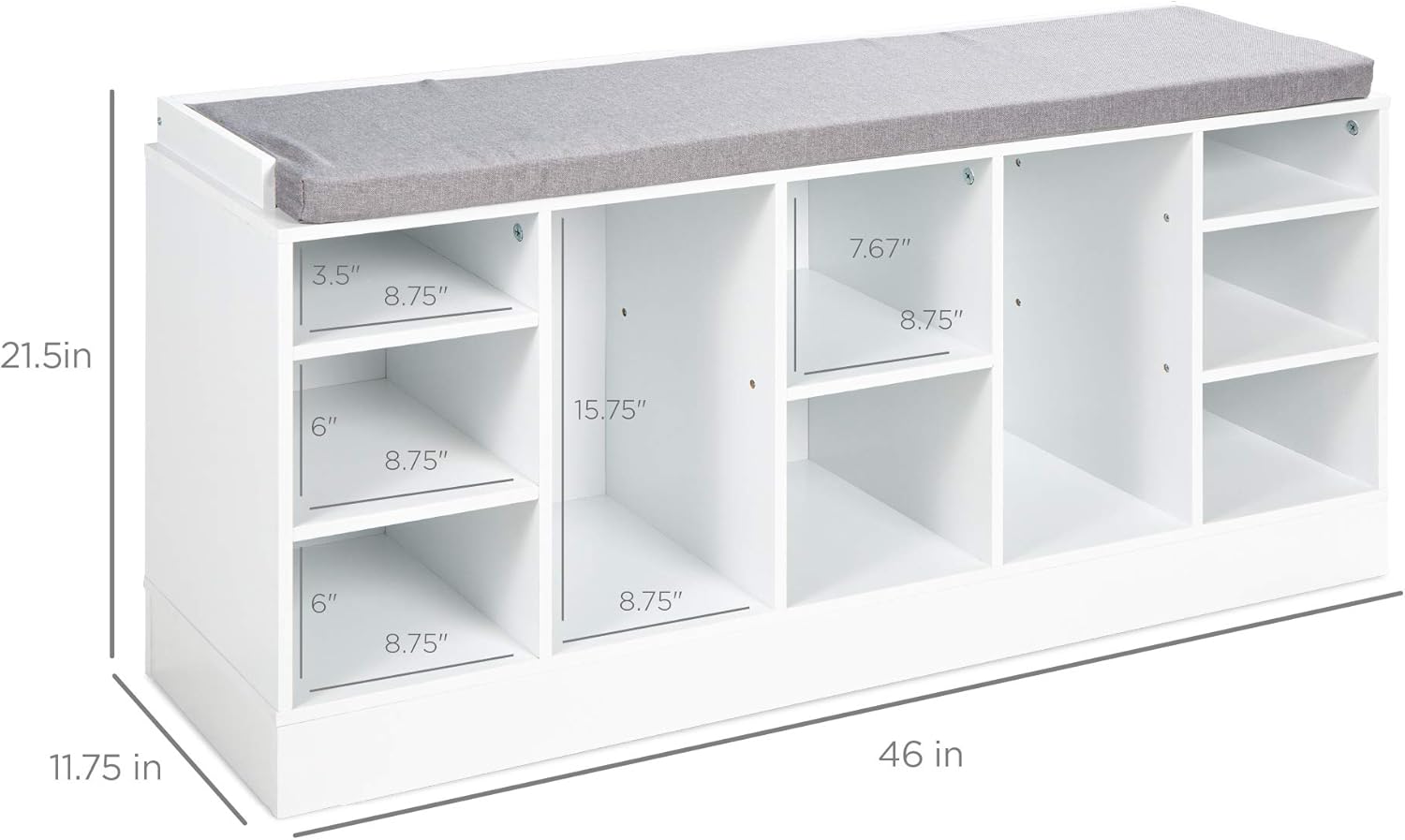 Best Choice Products 46in Multifunctional Space Saving Organization Storage Shoe Rack Bench for Entryway, Bedroom, Living Room w/Padded Seat, 10 Cubbies - White/Gray : Everything Else
