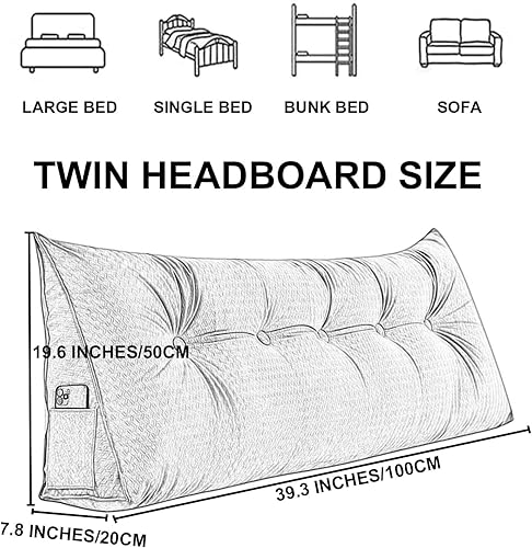 Miniatura 7 de Almohada grande de cuña de lectura, cojín de terciopelo para cabecero, respaldo triangular, color sólido, para cama de día, litera, dormitorio con