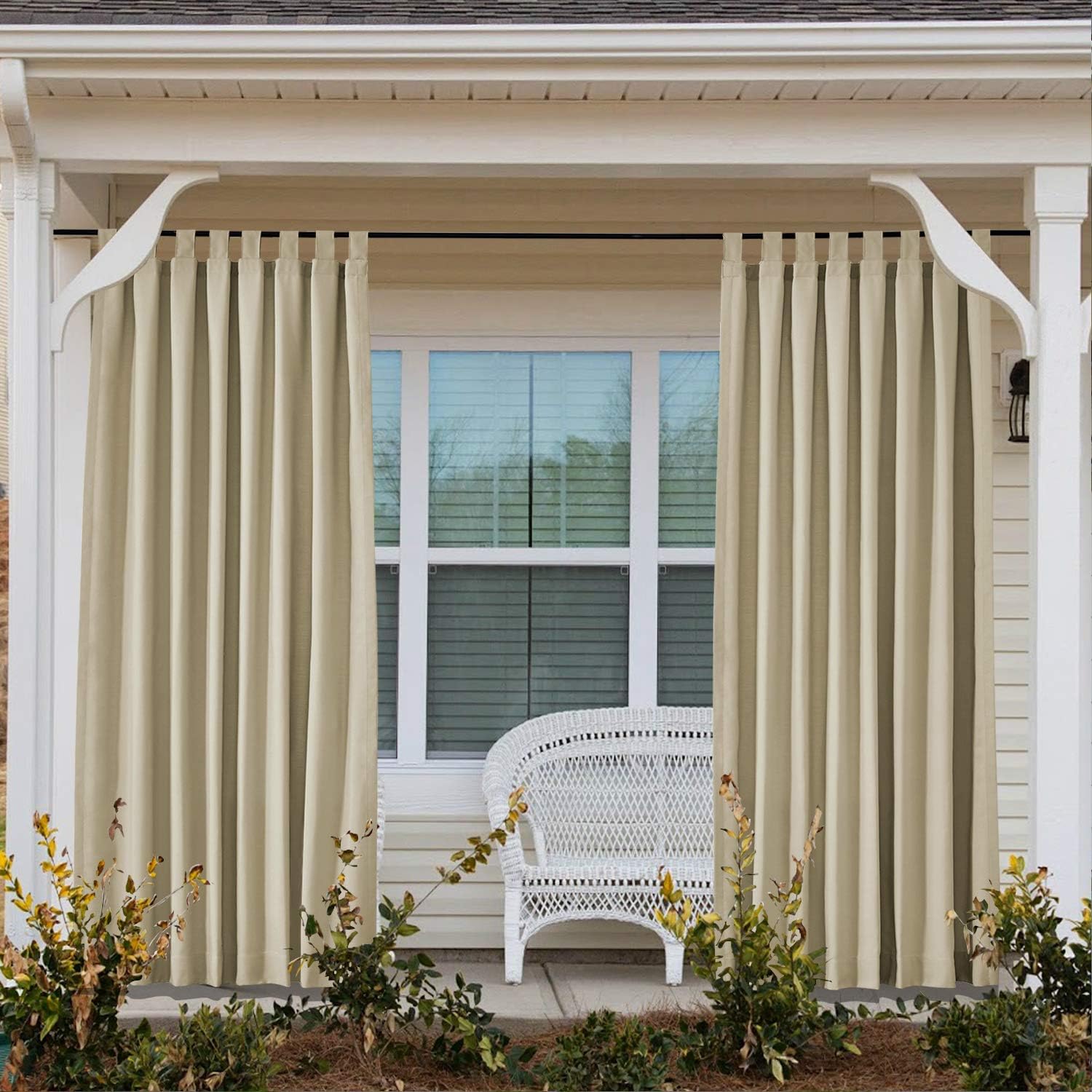 Macochico Beige Outdoor Patio Curtains for Patio Velcro Tab