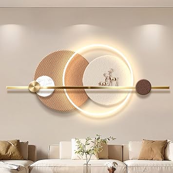 Sandstone Decor 3D Wall Art Painting with Light, Geometric 3D Wall Sculpture with Led Strip, Home Decorative Painting with Led Light for Living Room BedroomA,WxH 100x45cm/39.3x17.7in