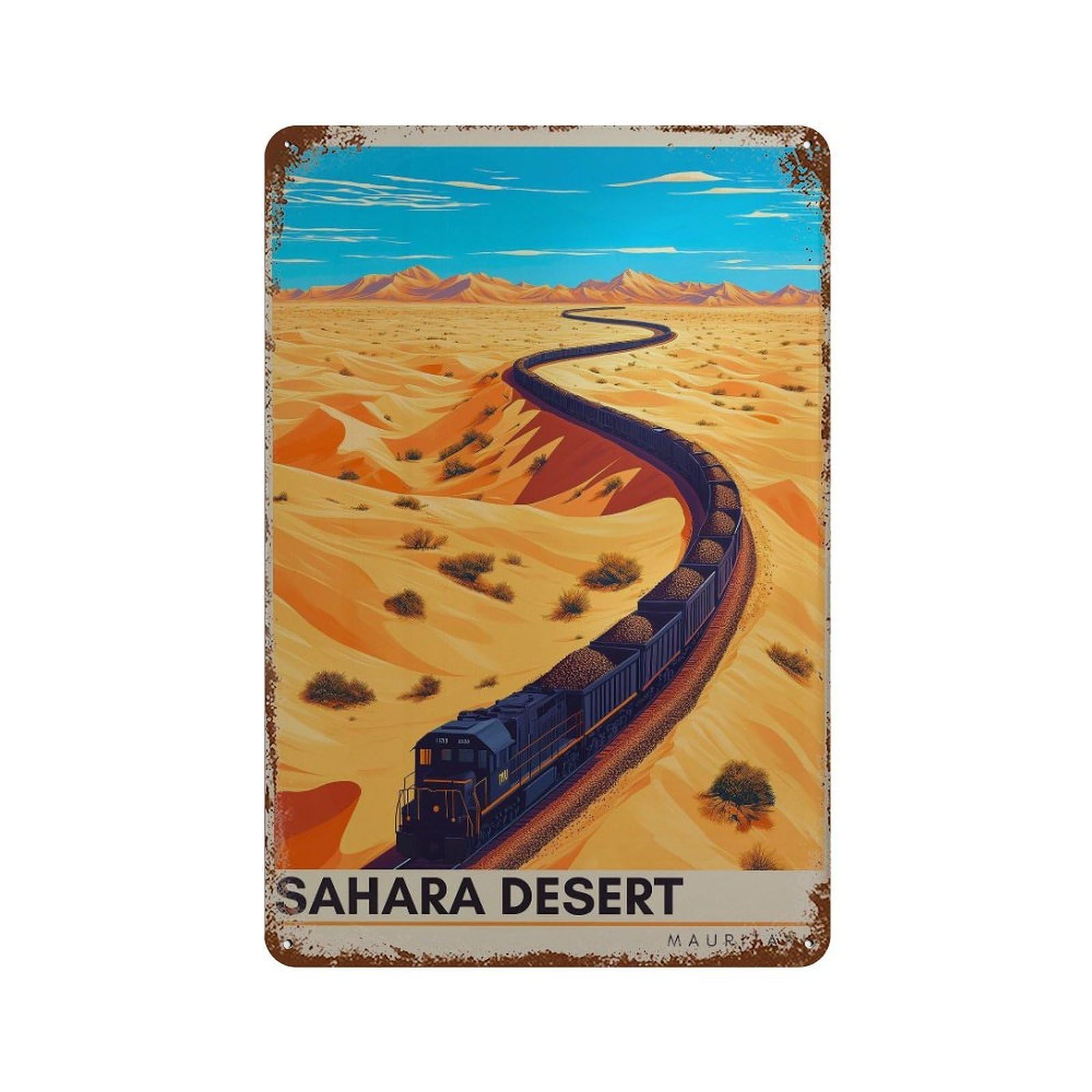 xiaoxiaoshen Sahara Desert Ore Train Mauritania Travel Wall Decor Art Metal Tin Poster Modern Home Decor Art Home Bar Shop Decorations Vintage Sign 30x20cm