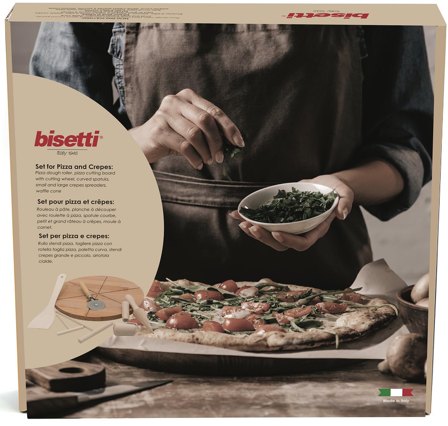 Bisetti - Set per pizza e crepe, grande, in legno