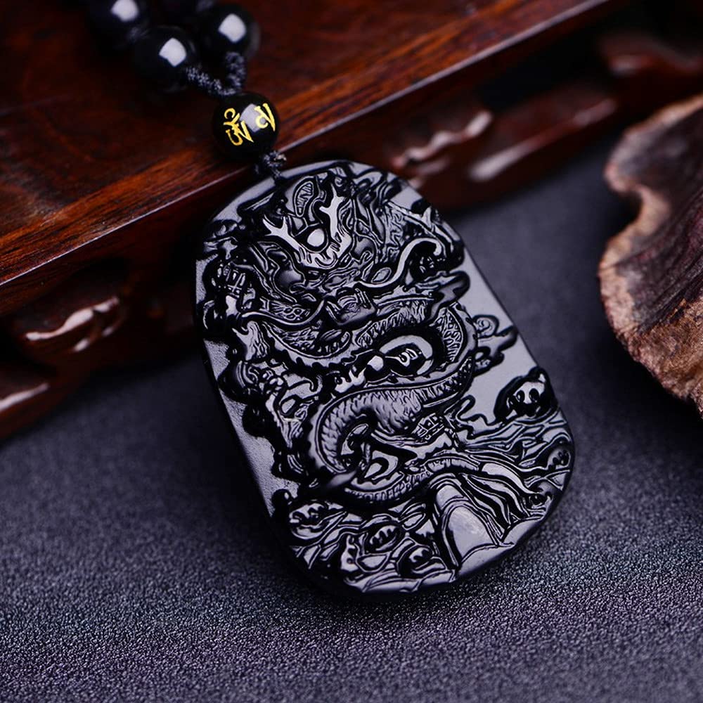 Naszyjnik z kamienia jadeitu, naturalny obsydian rzeźbiony smok amulet szczęśliwy wisiorek naszyjnik męski modna biżuteria z jadeitu/502