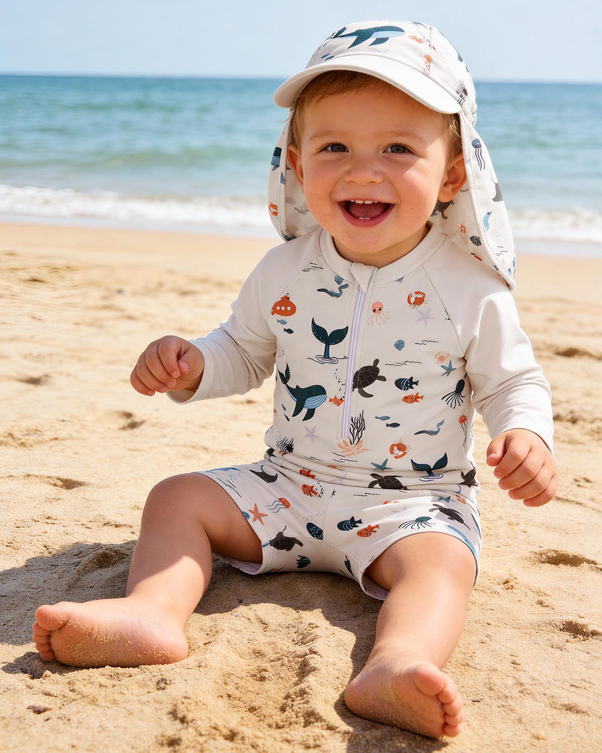 JiAmy Traje de baño UV para bebé y niño, traje de baño con sombrero, traje de baño de una pieza