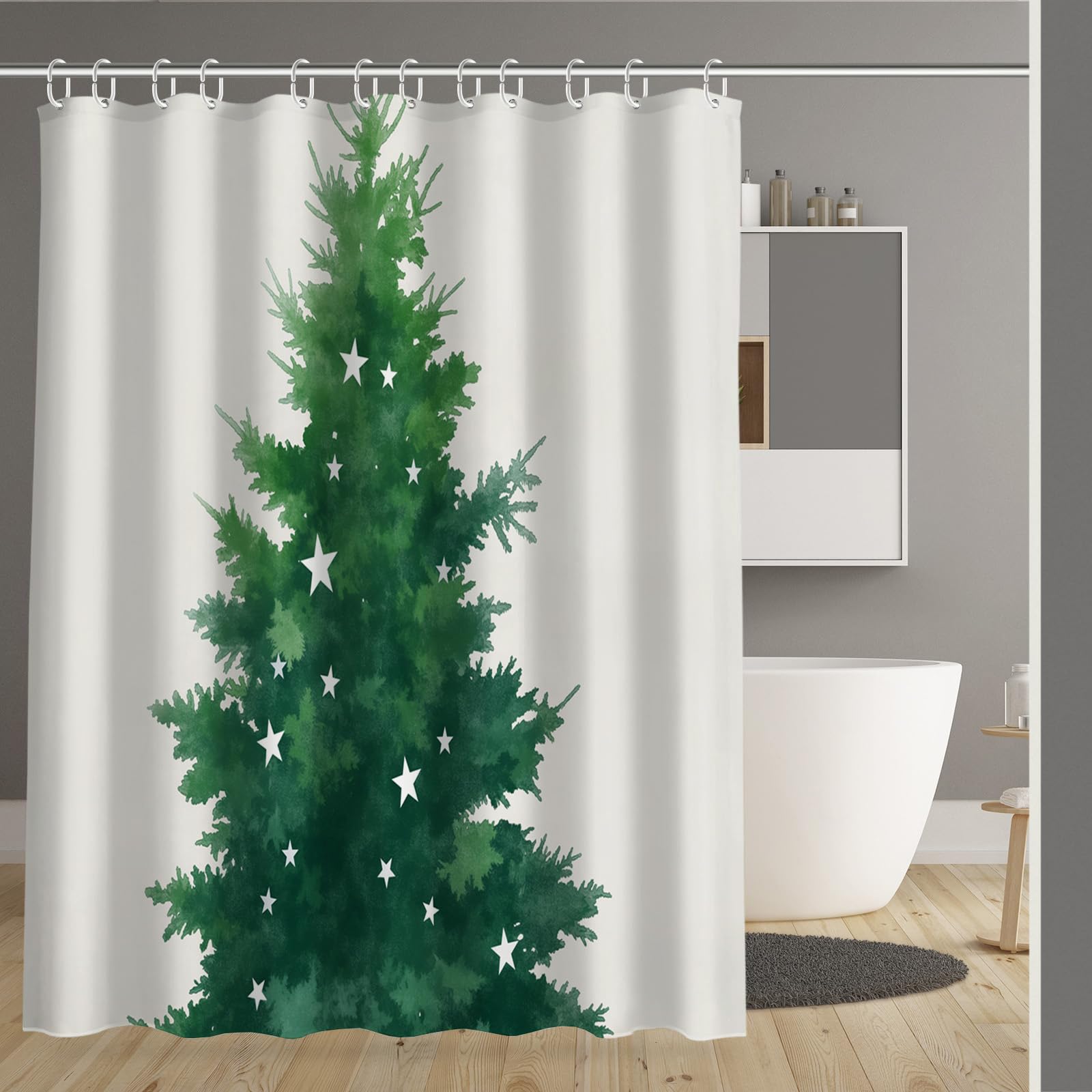 Rideau de salle de bain avec 12 anneaux anti-éclaboussures