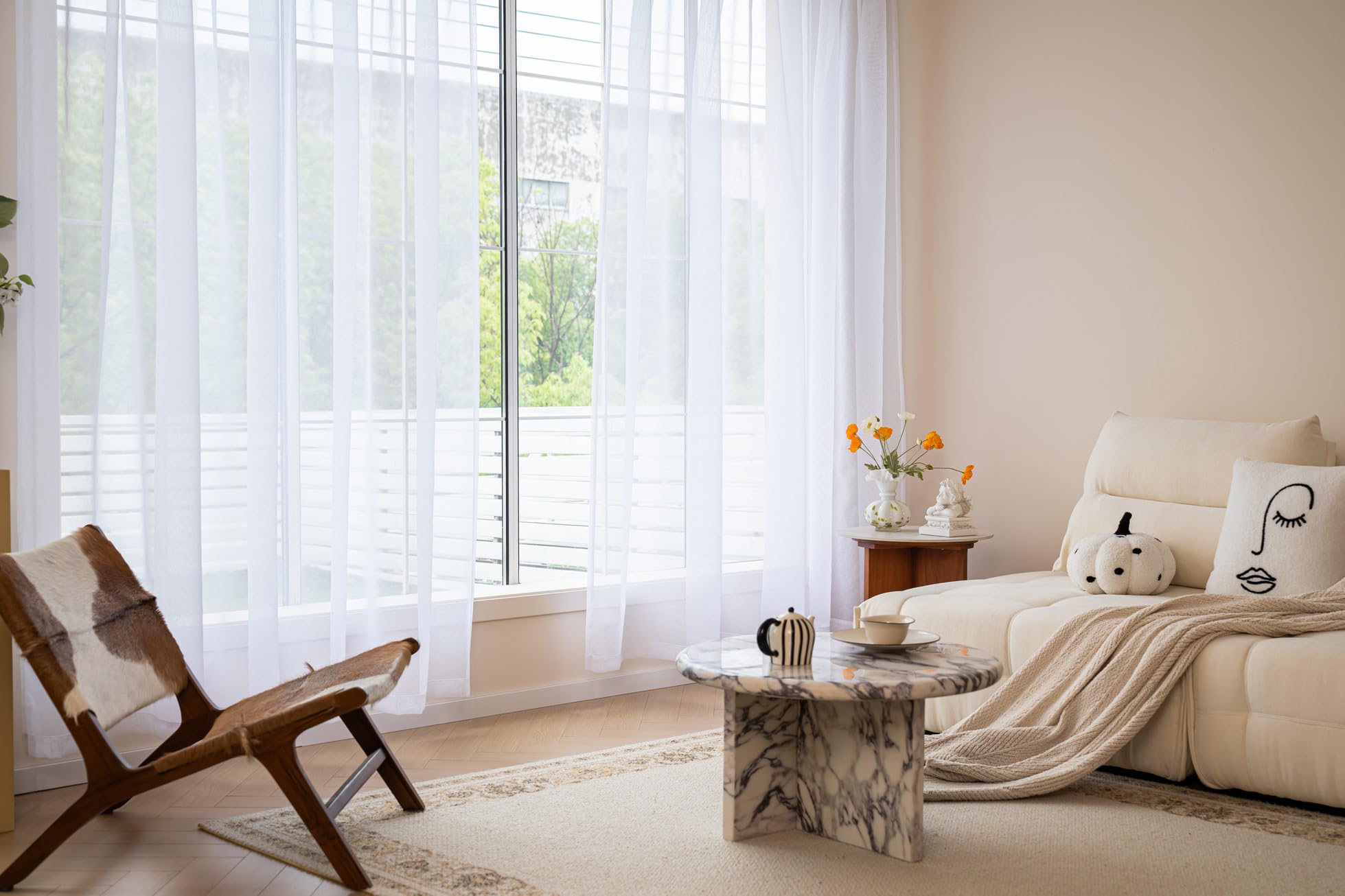 Mystic-Home Sheer Curtains White 84 Inches Long, Window Treatments Rod Pocket Drapes for Living Room, Bedroom, Semi Crinkle Voile Extra Wide Curtains for Yard, Villa, Parlor, 108"x 84", 1Pc