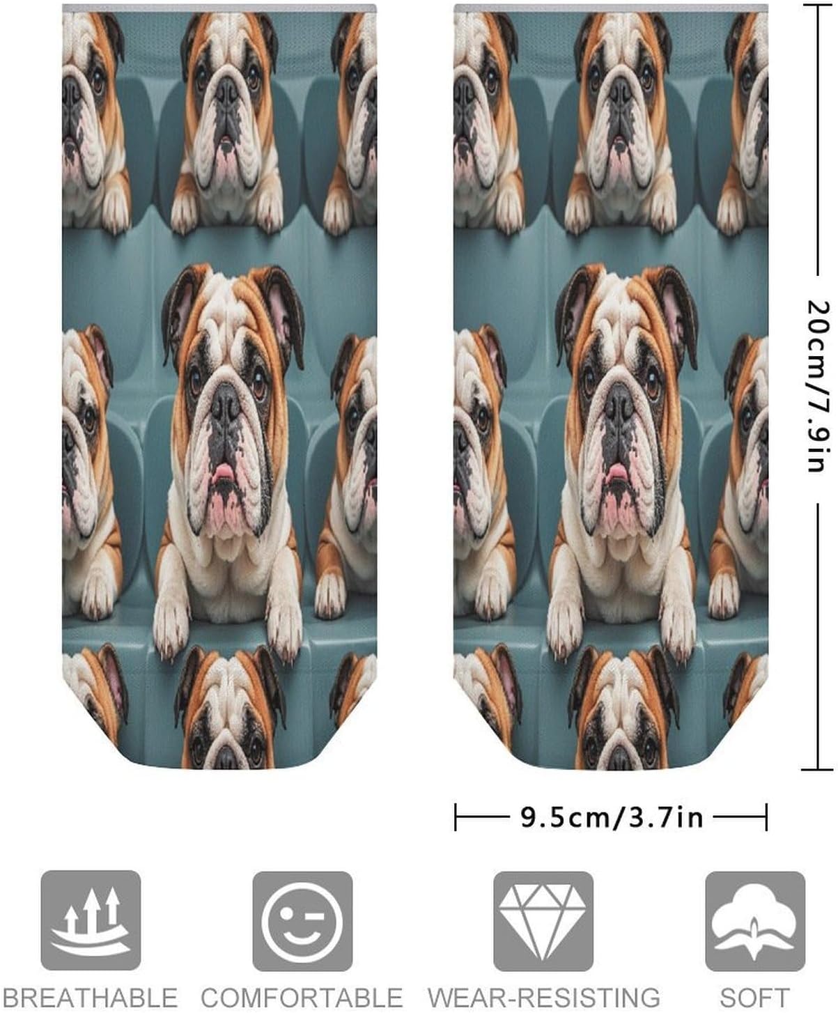 Funny English Bulldog Ankle Sock-Low Cut Breathable,Basketball Socks for Men Women,Tube Socks for Work Sports