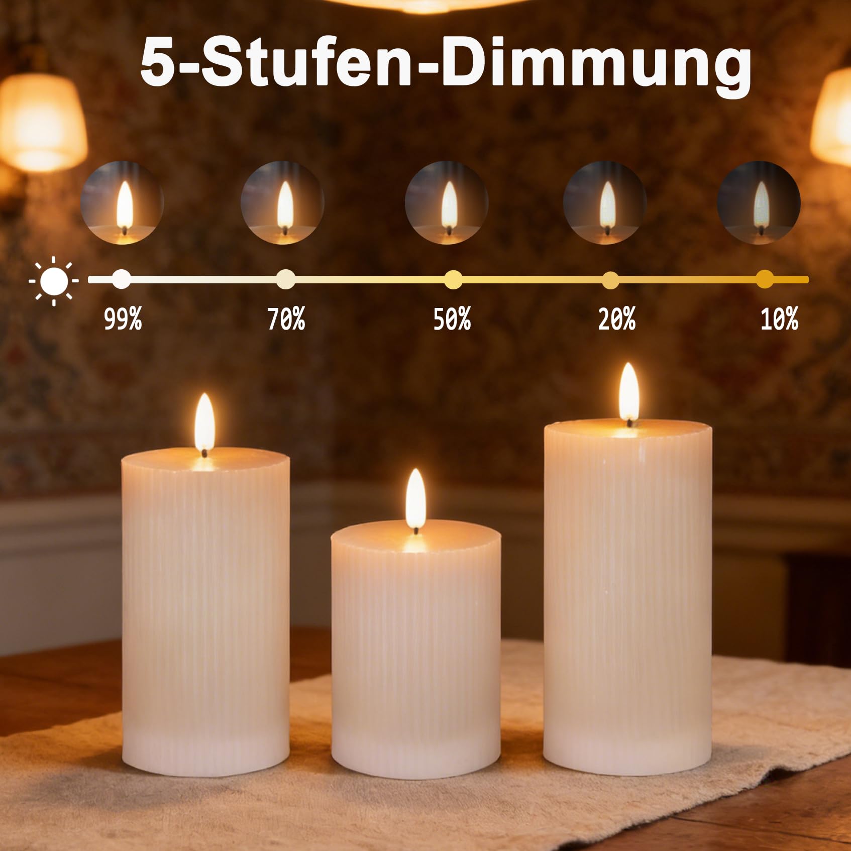 NICE PIONT - Set di 3 candele a LED ricaricabili con timer e telecomando, fiamma tremolante, 5 livelli dimmerabili, per soggiorno, camera da letto, decorazione da tavolo