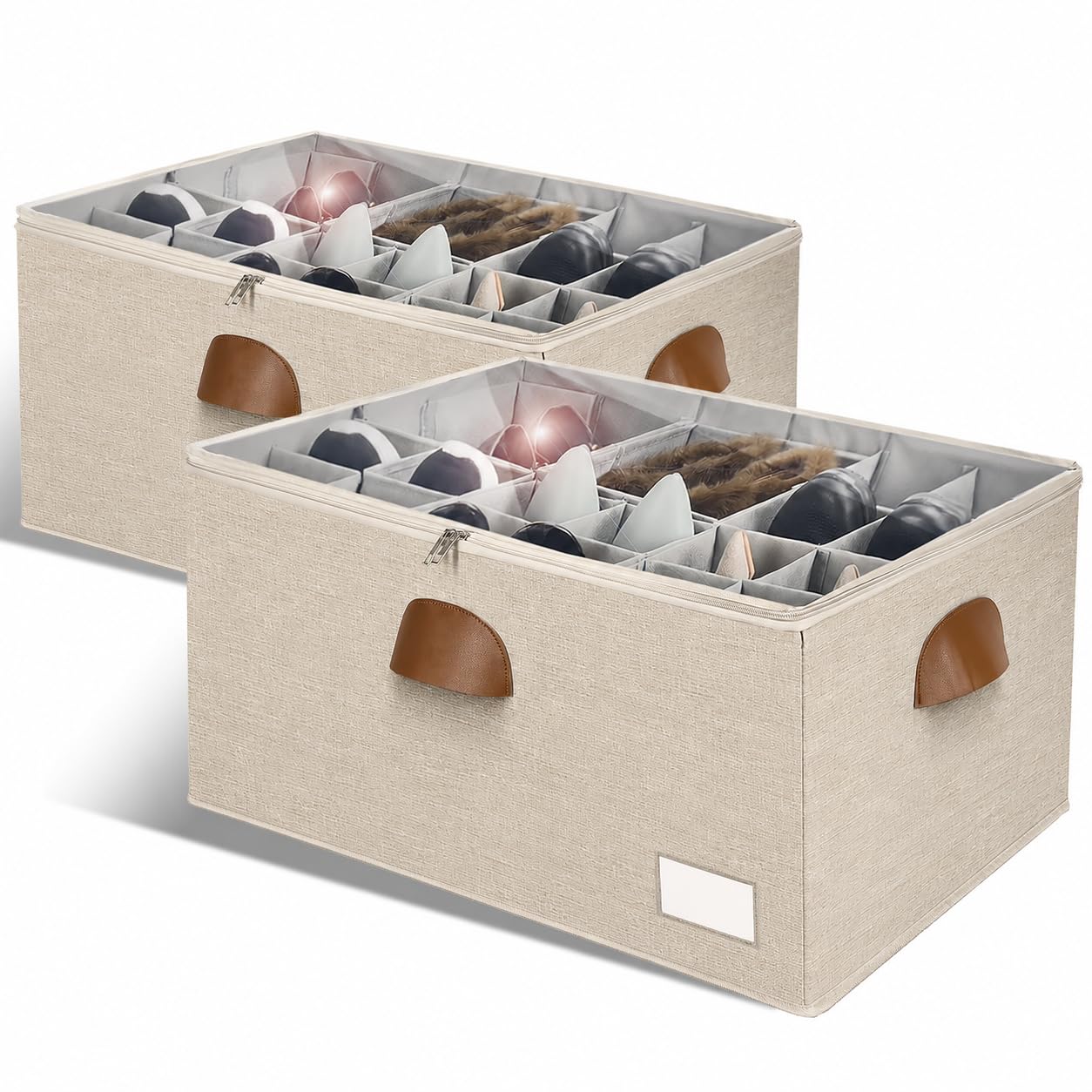2 Pack Shoe Organizer for Closet Foldable Storage Box with Clear Cover