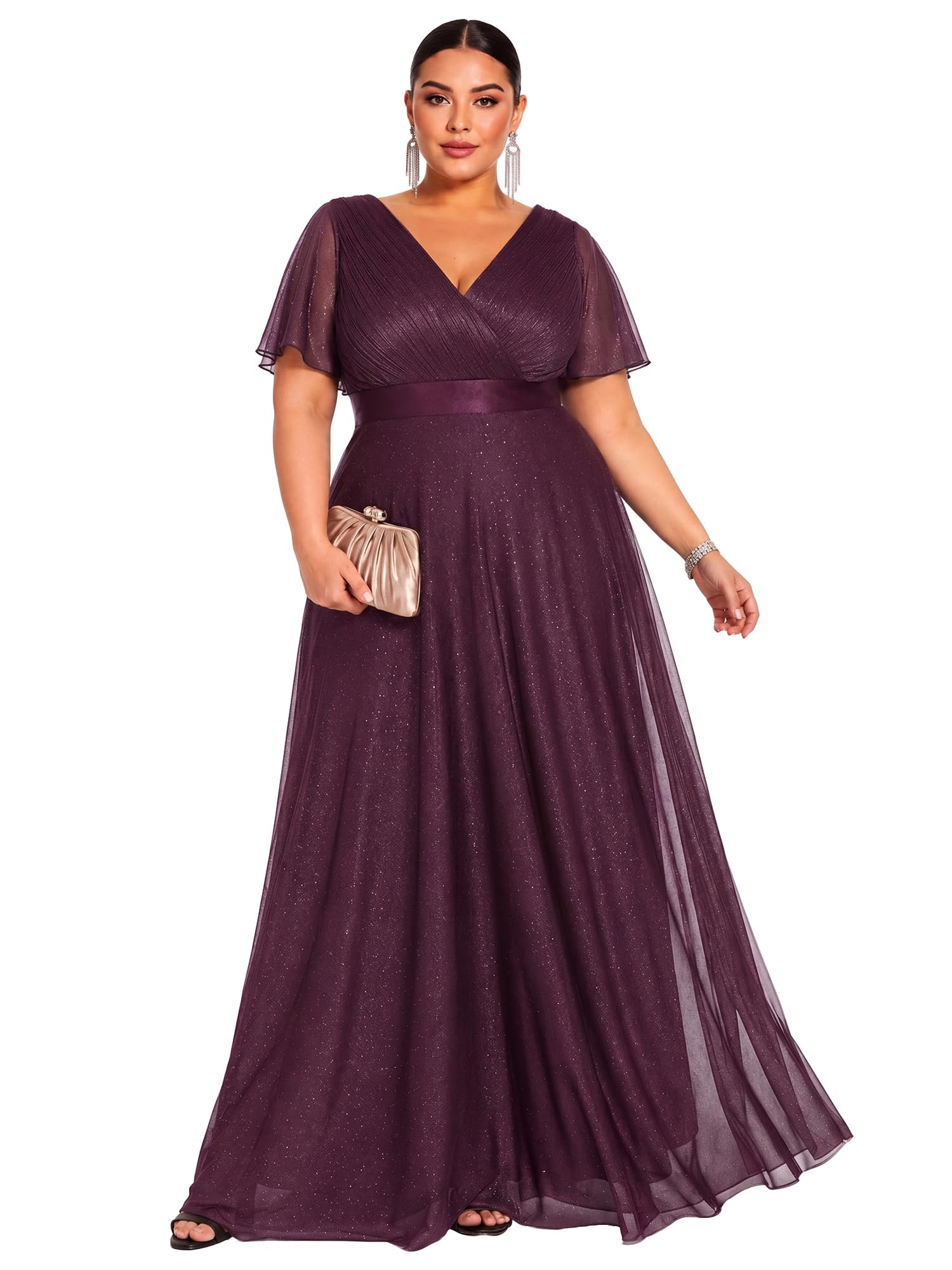 Ever-Pretty Plus Women's Fall Glitter Plus Size Formal Evening Dresses