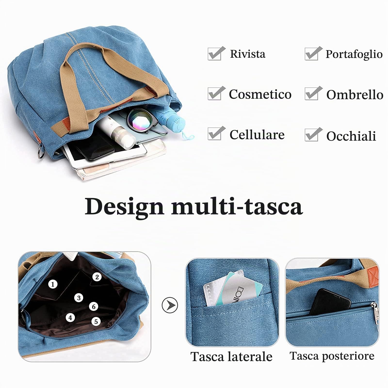 FANDARE Tela Borsa Tracolla Spalla Tote Donna Borsa a Mano Messenger per Shopping Viaggio Partito Work Crossbody Bag Marrone